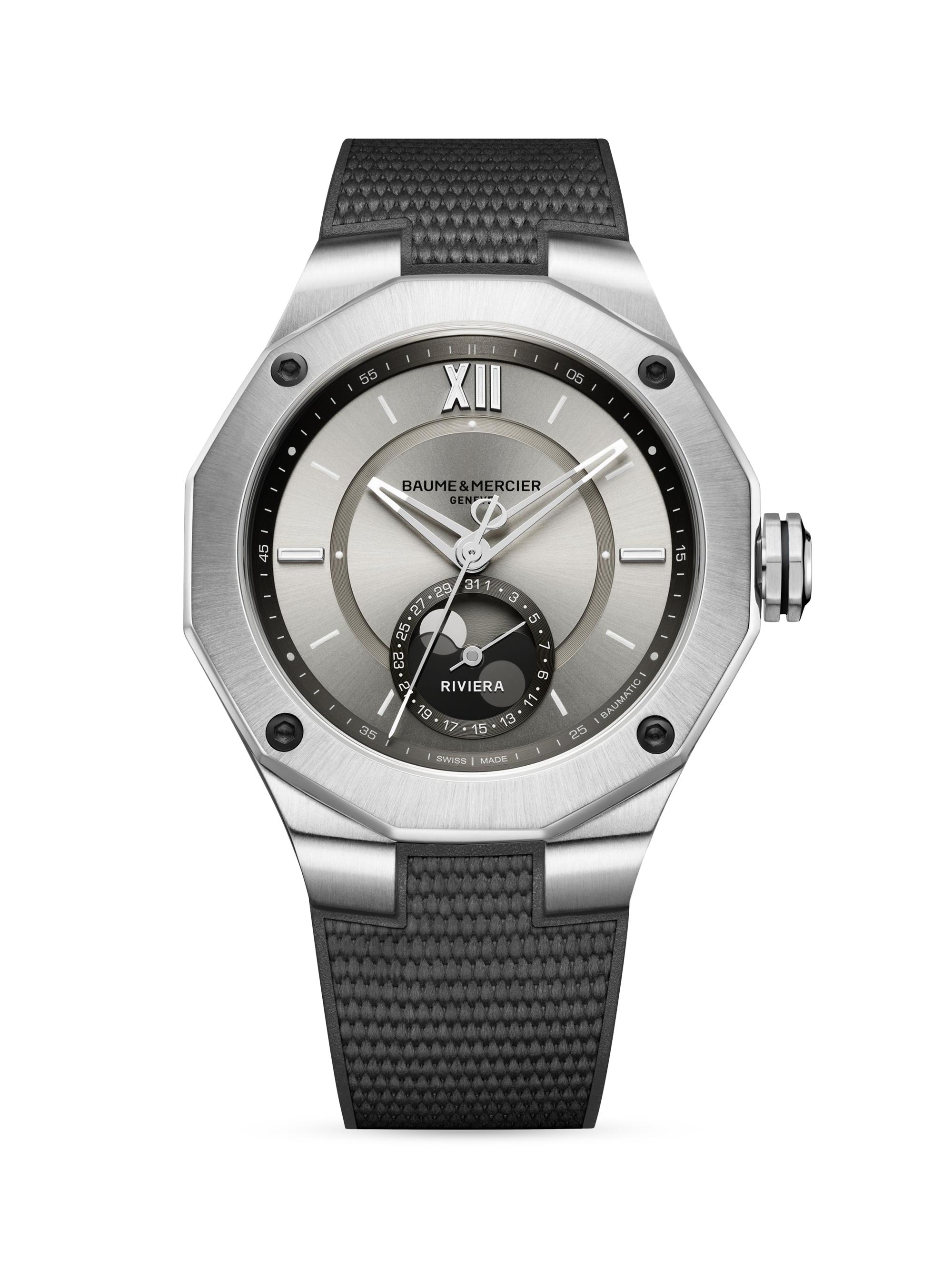 Baume & Mercier Men's Riviera Stainless Steel & Rubber Moon-Phase Watch - Black