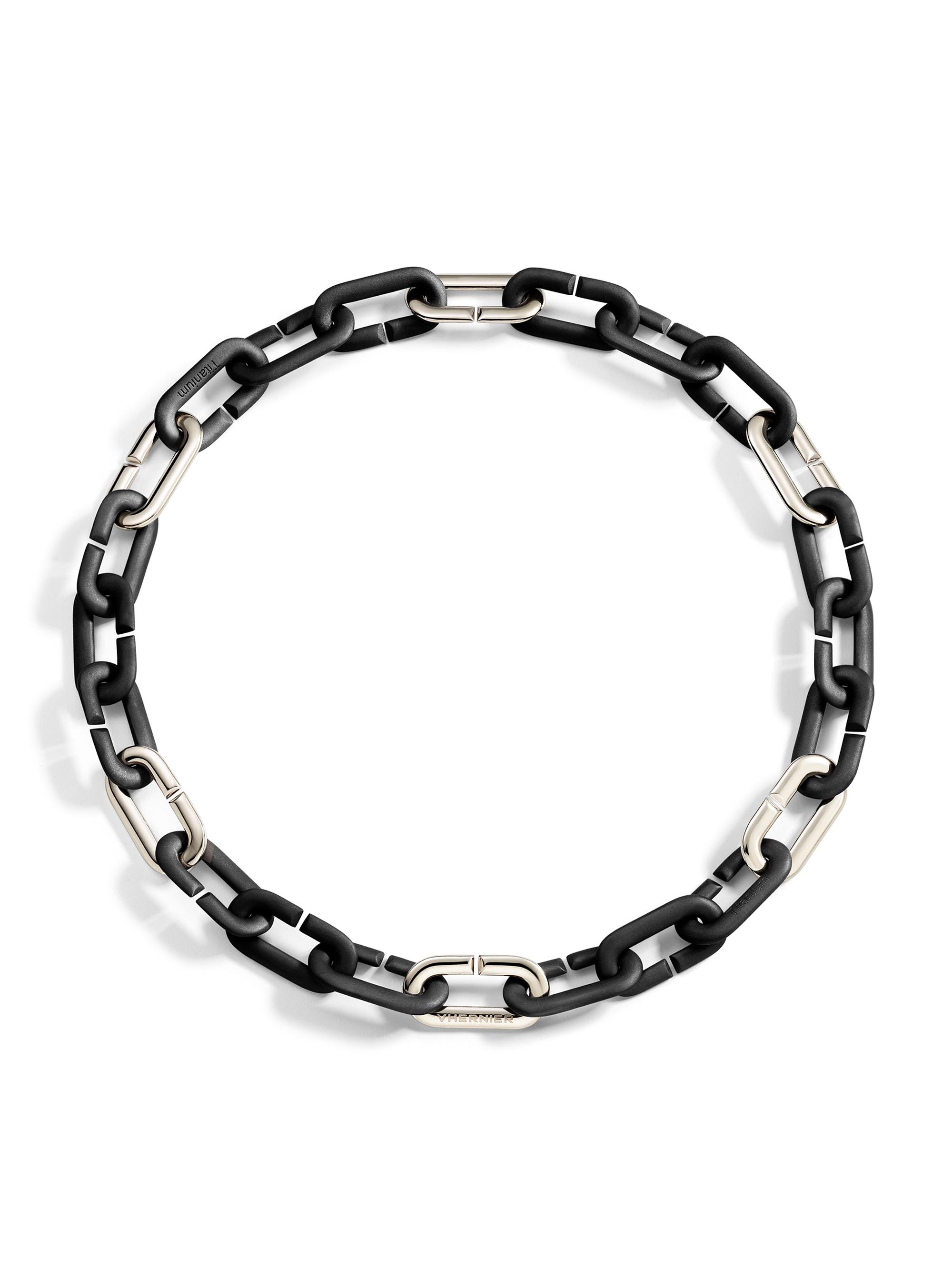 Vhernier Women's Mon Jeu Black Titanium & 18K White Gold Oval-Link Chain Necklace - Black