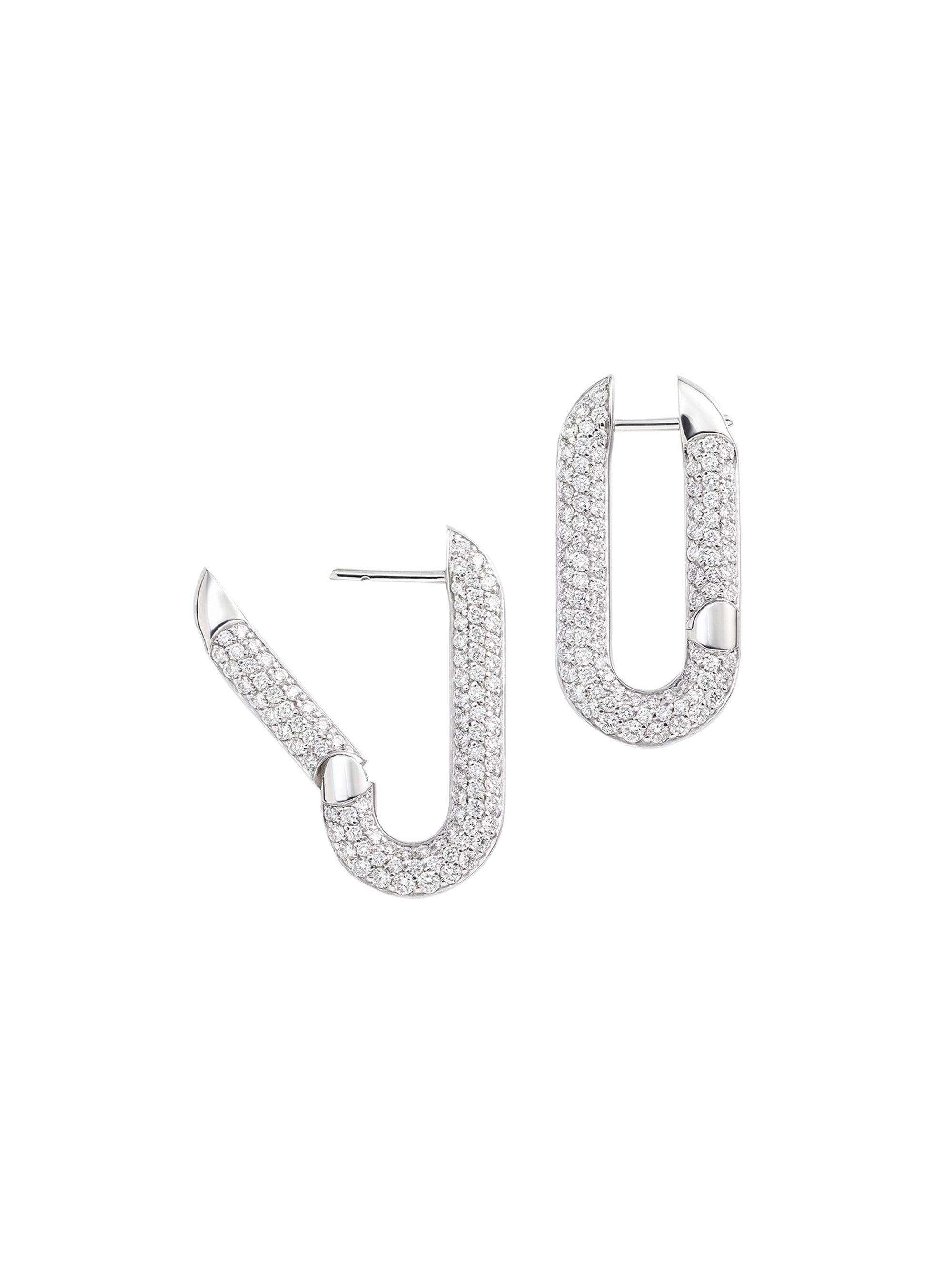 Vhernier Women's Mon Jeu 18K White Gold & Diamond Oval Hoop Earrings - White