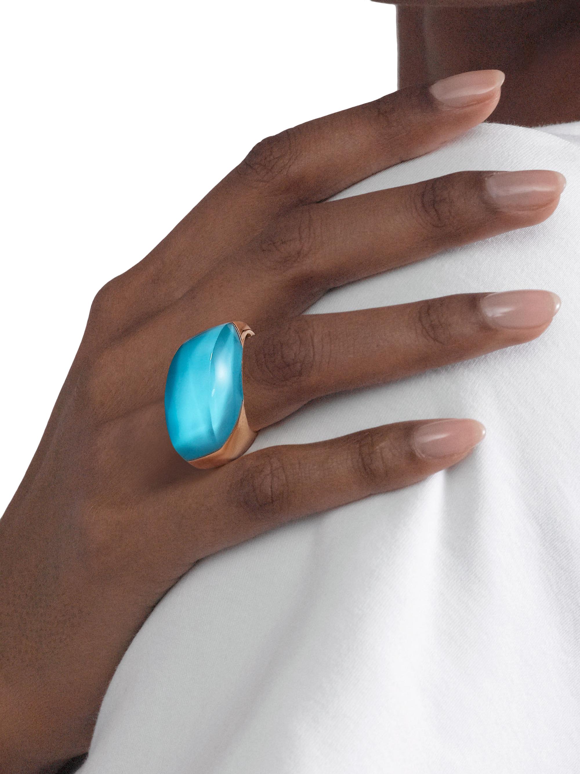 Vhernier Women's Aladino 18K Rose Gold, Rock Crystal, & Gemstone Ring - Jade - back view in Jade