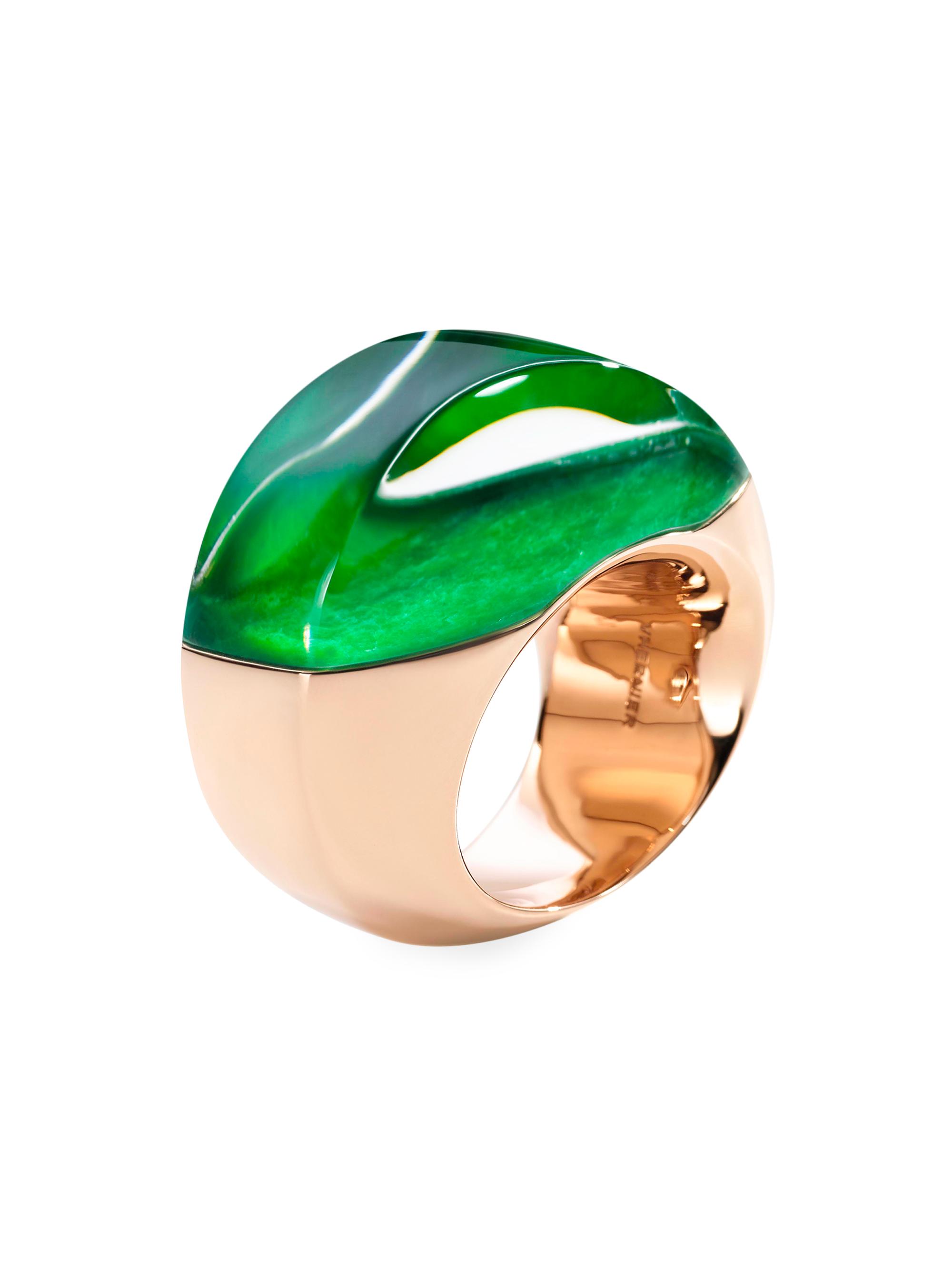 Vhernier Women's Aladino 18K Rose Gold, Rock Crystal, & Gemstone Ring - Jade - Women's Jewelry And Watches