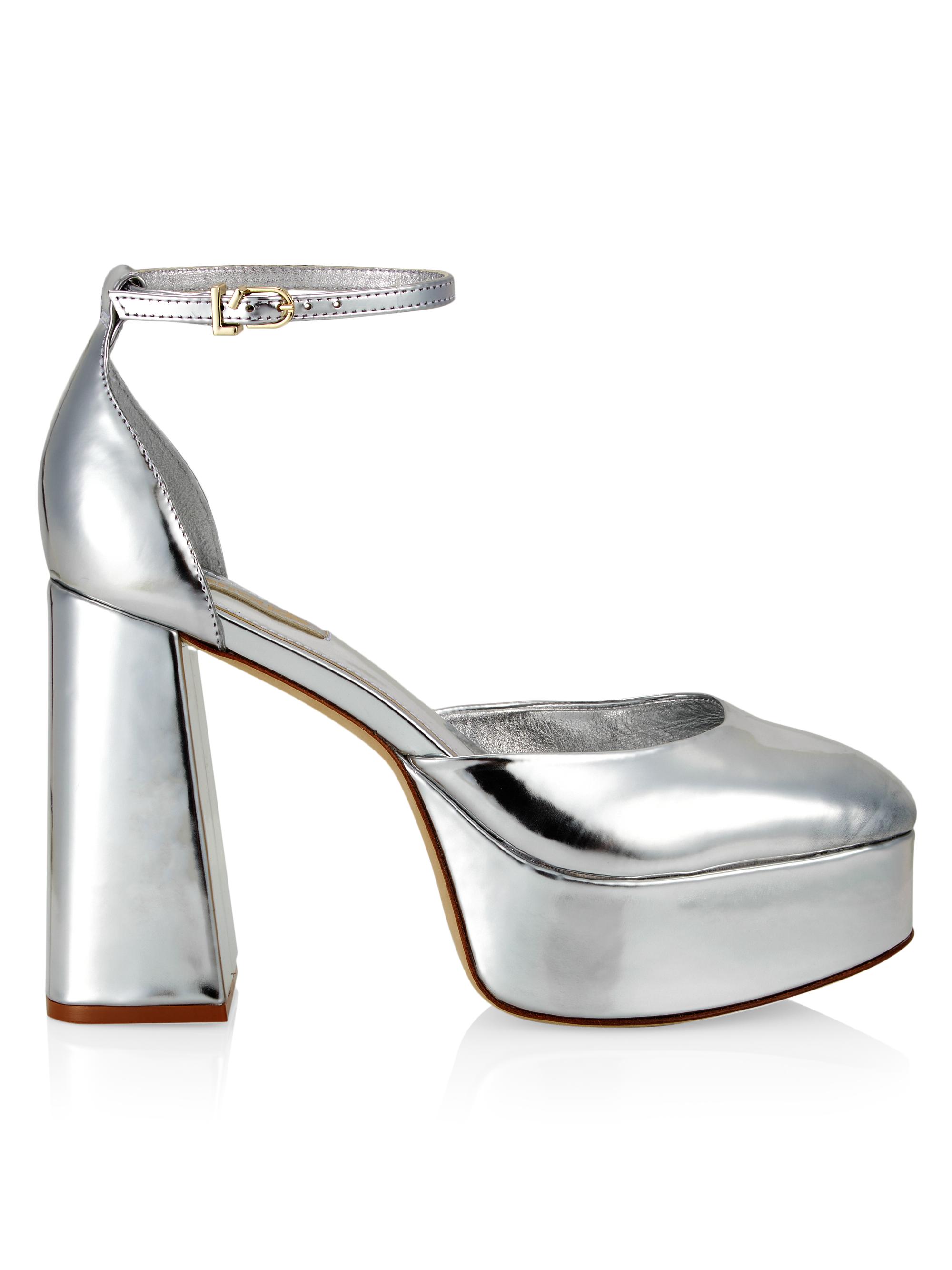 Larroudé Women's Ari Metallic Leather Ankle-Strap Platform Sandals - Silver