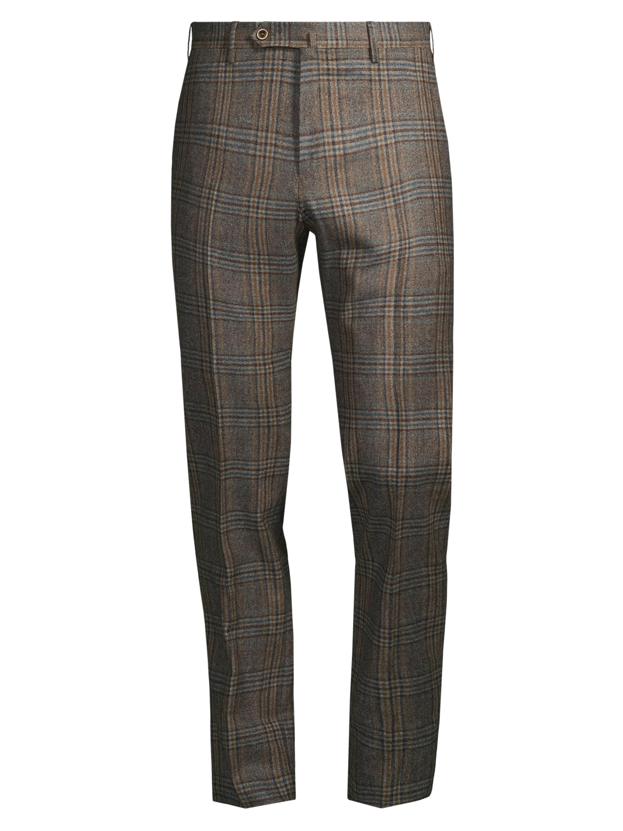 PT Torino Men's Prince Of Wales Plaid Trousers - Fancy Grey Tan Teal