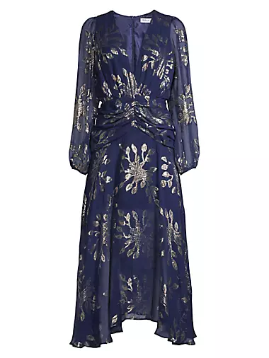 Lizette Ruched Silk Chiffon Midi-Dress