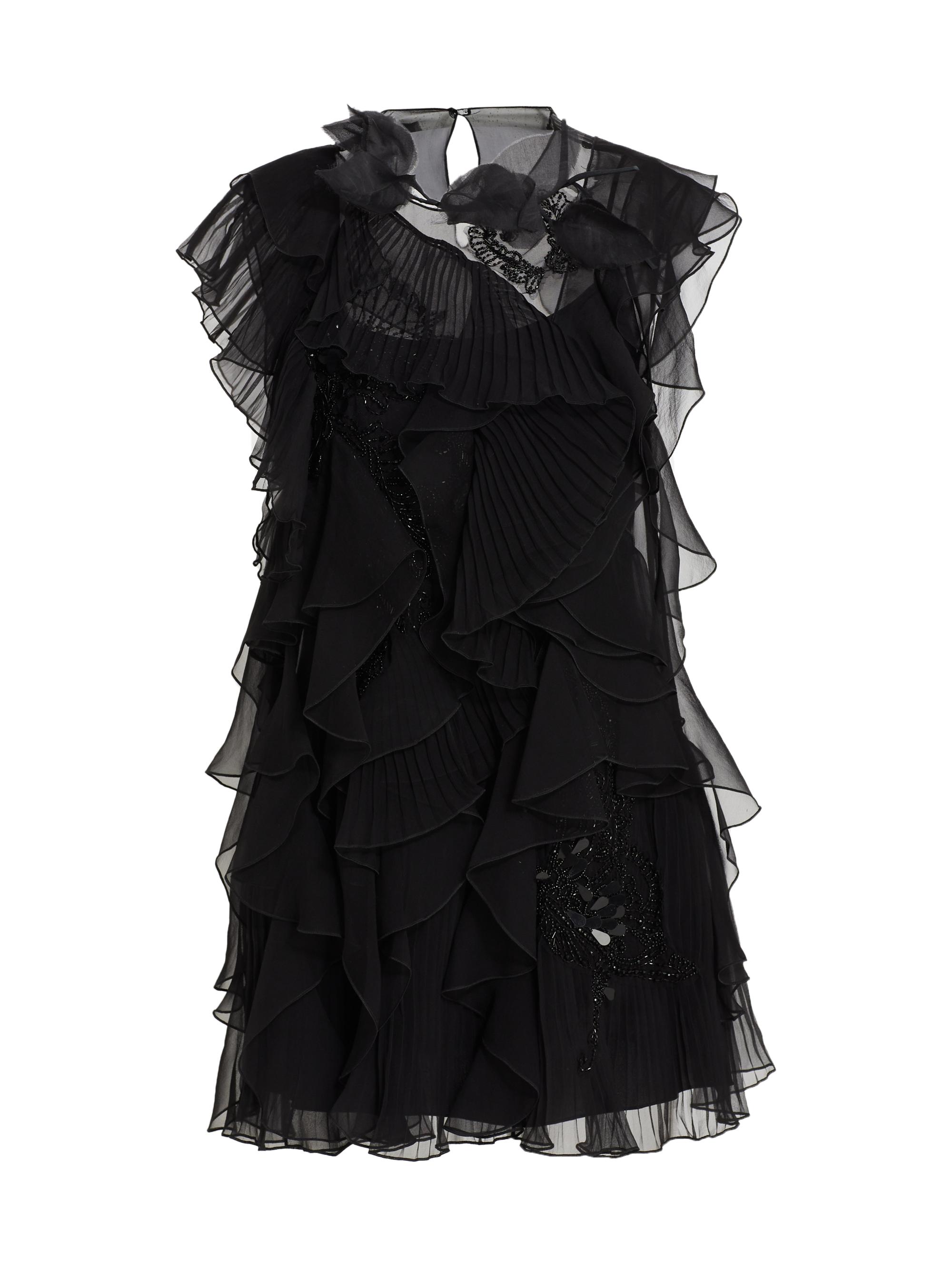 Alberta Ferretti Women's Ruffle Chiffon Minidress - Black