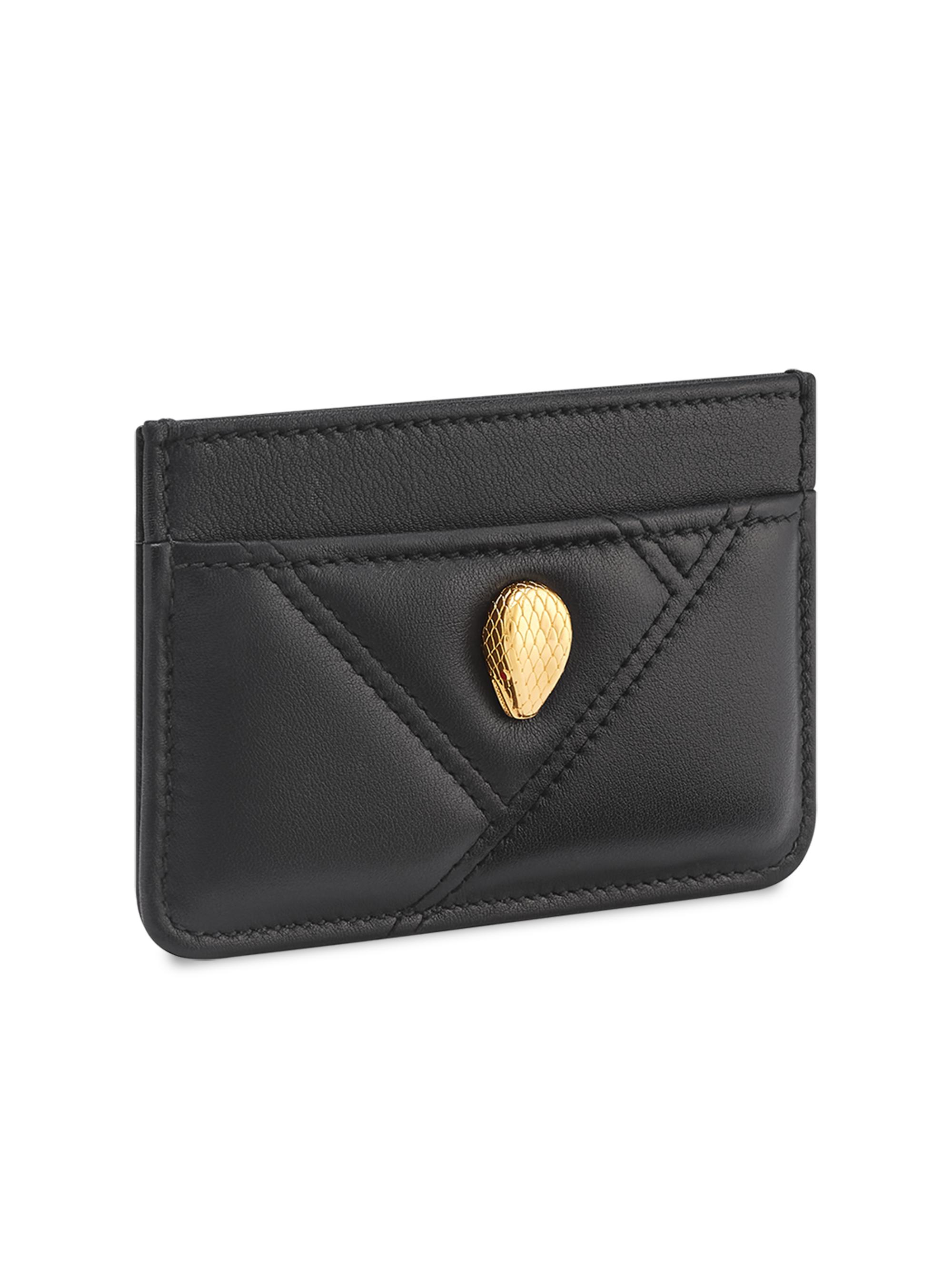 BVLGARI Women's Serpenti Quilted Leather Card Holder - Black