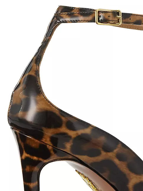 Red Sole Leopard Patent Stiletto High Heels Women Ankle T-strap