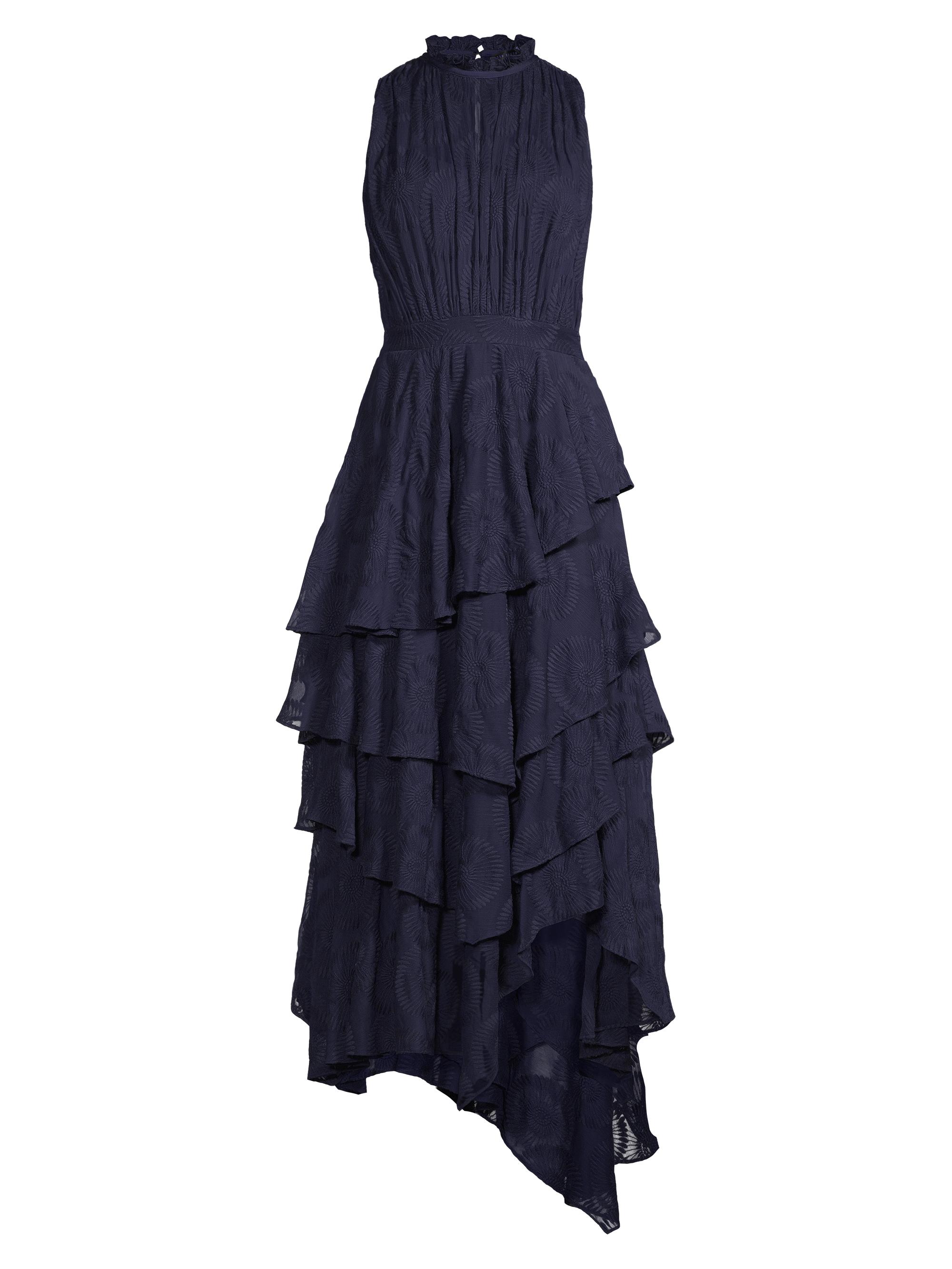 floryah embroidered midi dress with tiered skirt