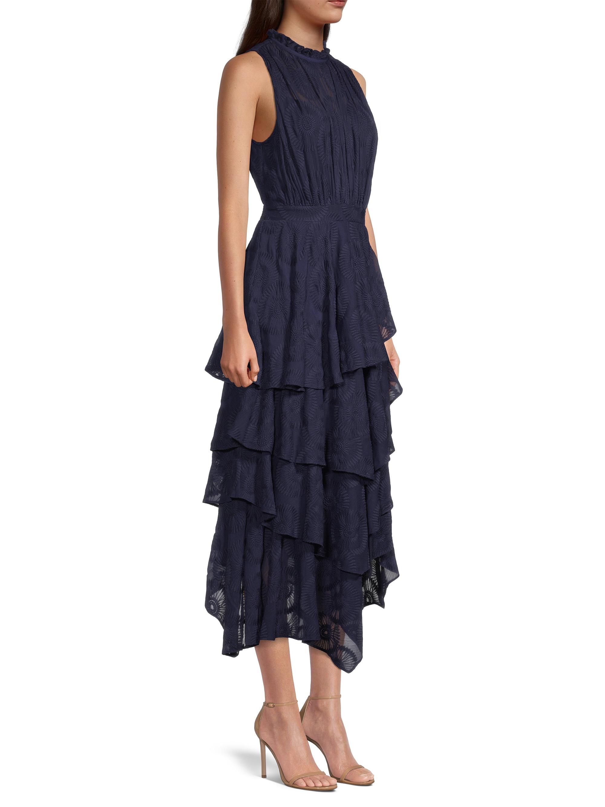 floryah embroidered midi dress with tiered skirt