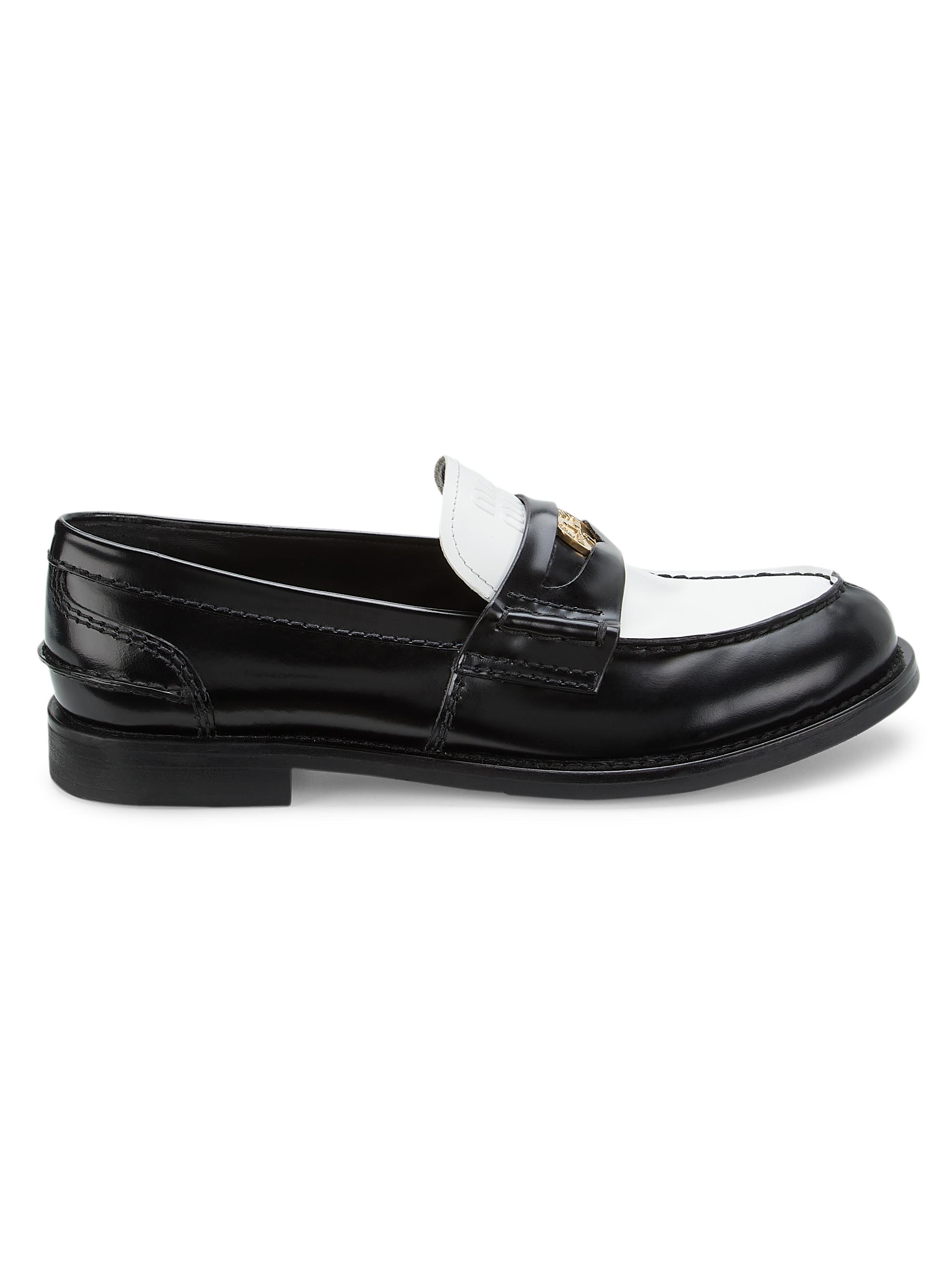 Miu Miu Women's Colorblock Leather Penny Loafers - Nero Bianco