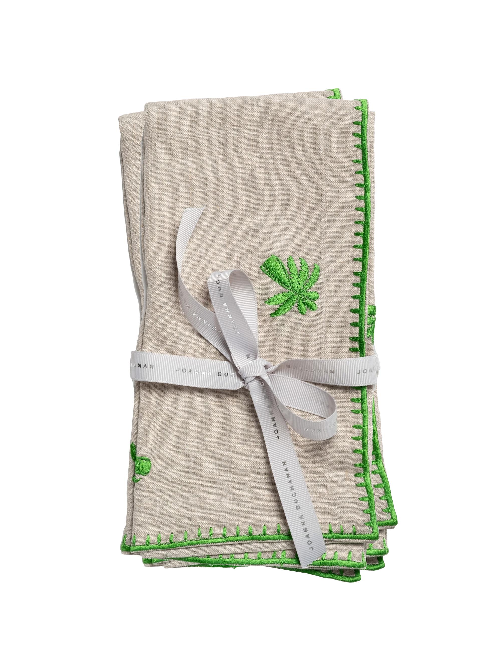 Joanna Buchanan Palm Tree Embroidered Dinner Napkins, Set of 2 - Flax