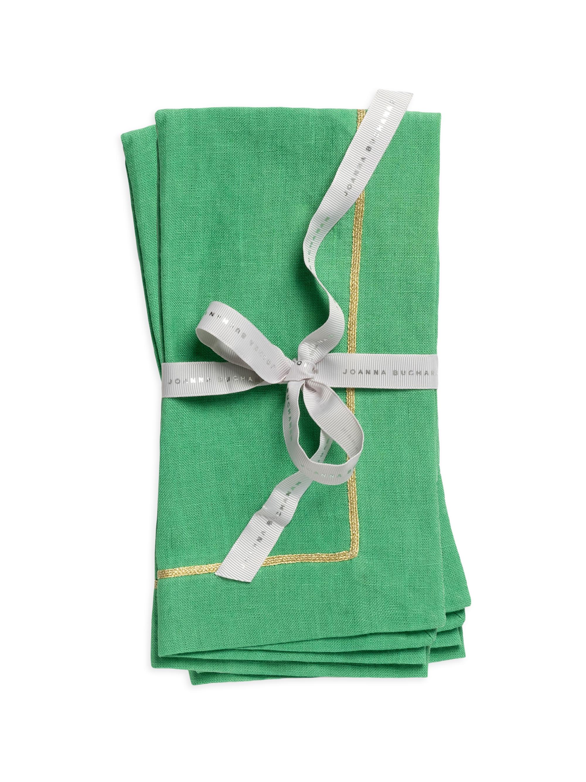 Joanna Buchanan Gold Trim Linen Dinner Napkins - Grass Green