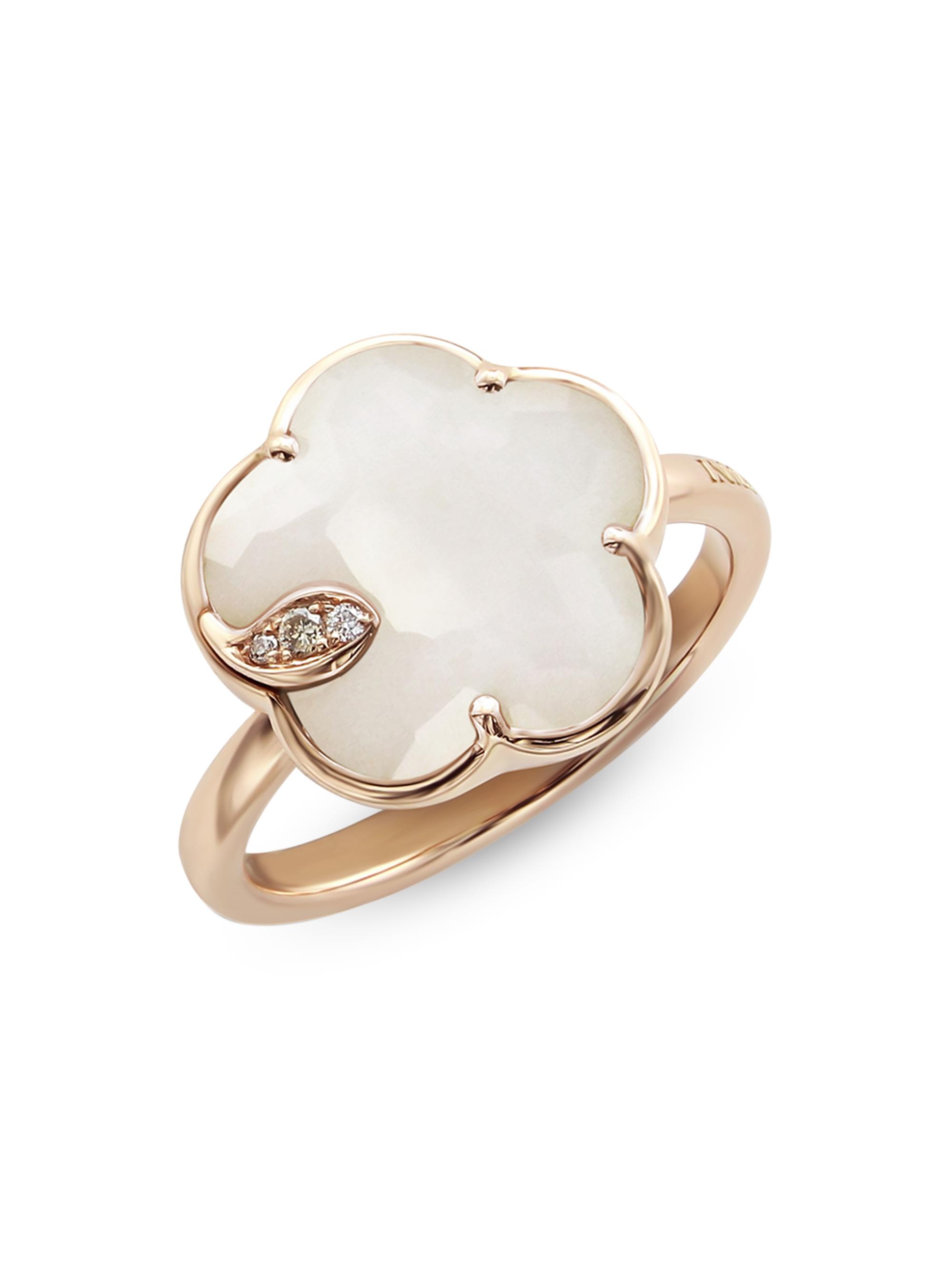 Pasquale Bruni Women's Petit Joli 18K Rose Gold, White Agate, & Diamond Flower Ring - White