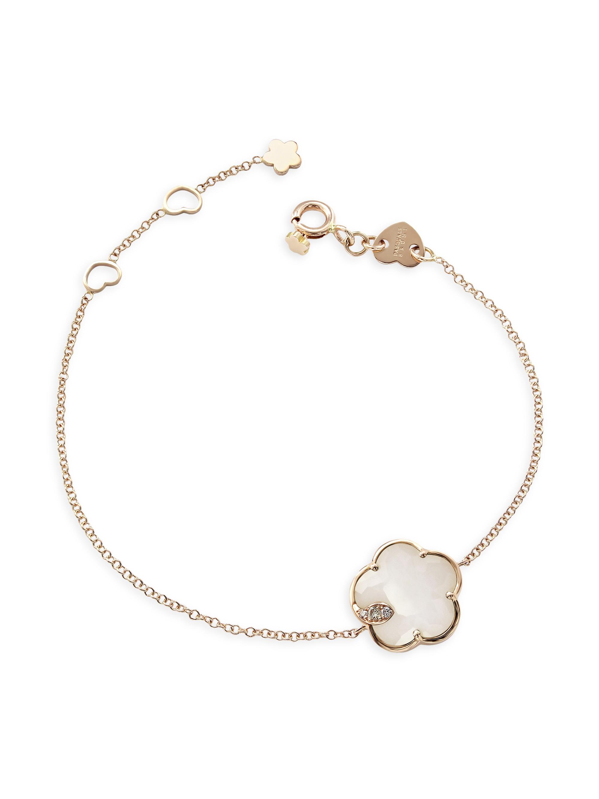 Pasquale Bruni Women's Petit Joli 18K Rose Gold, White Agate, & Diamond Flower Charm Bracelet - White