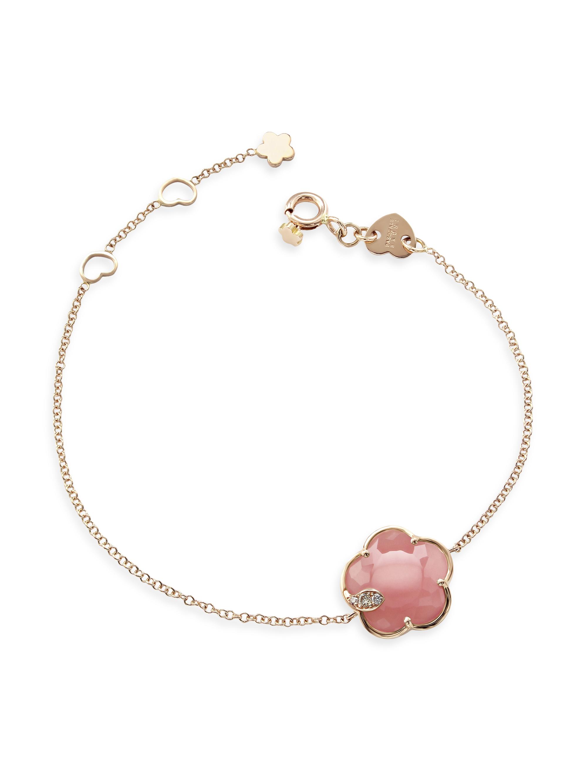 Pasquale Bruni Women's Petit Joli 18K Rose Gold, Pink Chalcedony, & Diamond Flower Charm Bracelet - Pink