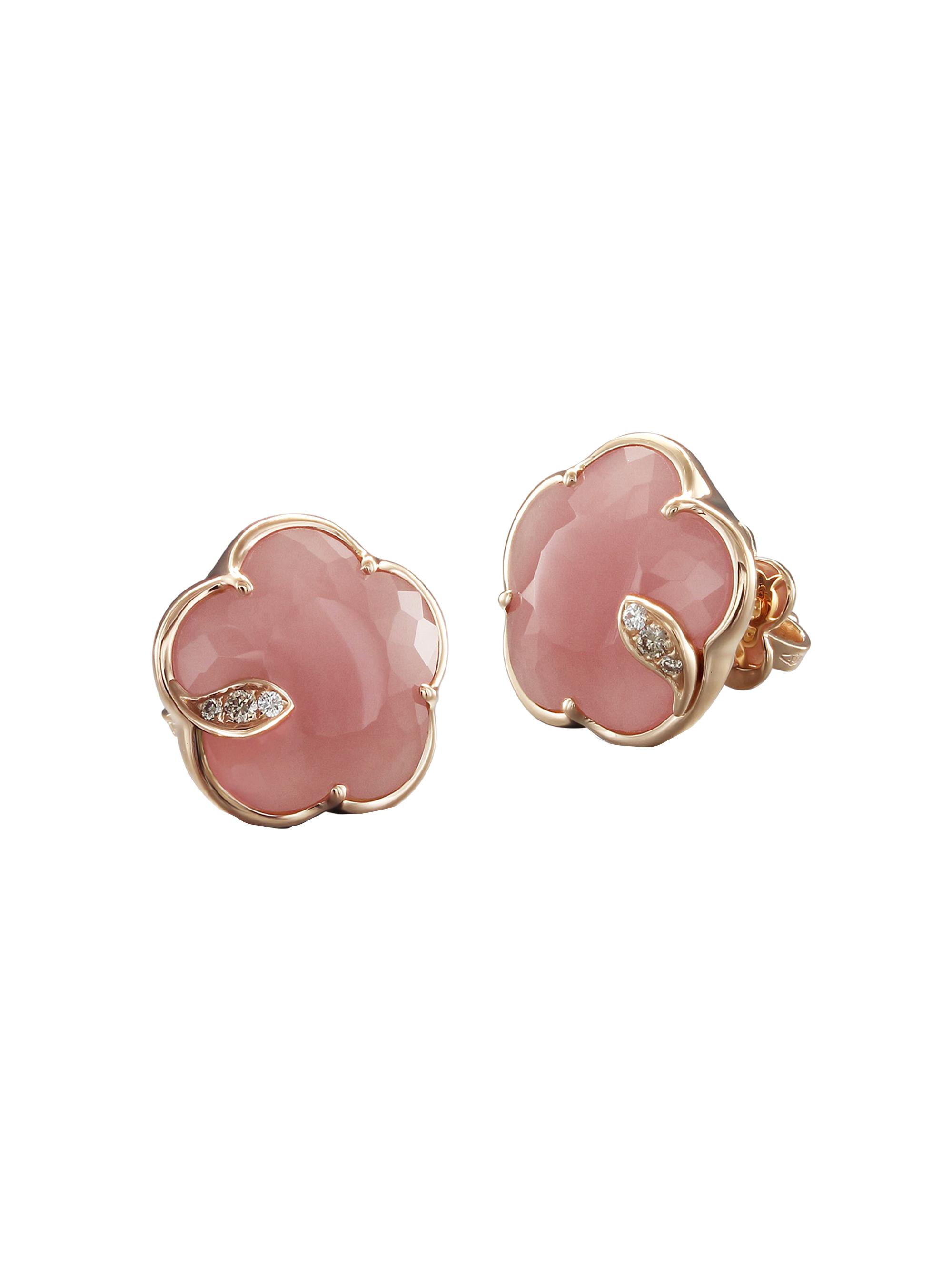 Pasquale Bruni Women's Petit Joli 18K Rose Gold, Pink Chalcedony, & Diamond Flower Stud Earrings