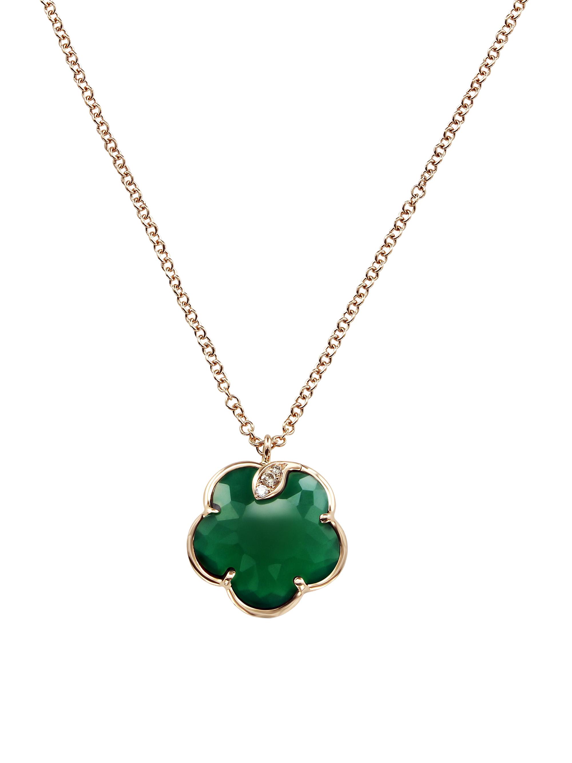 Pasquale Bruni Women's Petit Joli 18K Rose Gold, Green Agate, & Diamond Flower Pendant Necklace - Green