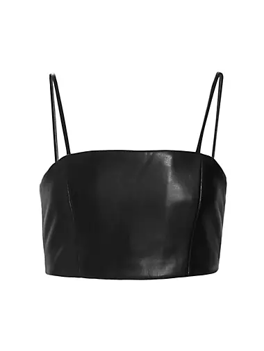 Black Faux Leather Plunge Crop Top, Tops