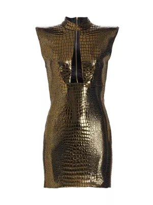 Shop CDGNY by CD Greene Clara Gold Crocodile Mini Dress | Saks Fifth Avenue