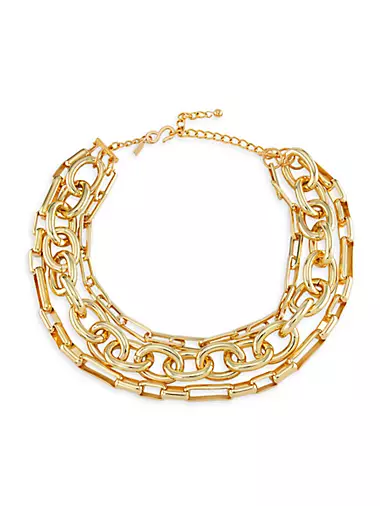 Three-Row 18K Gold-Plated Multi Chain-Link Necklace