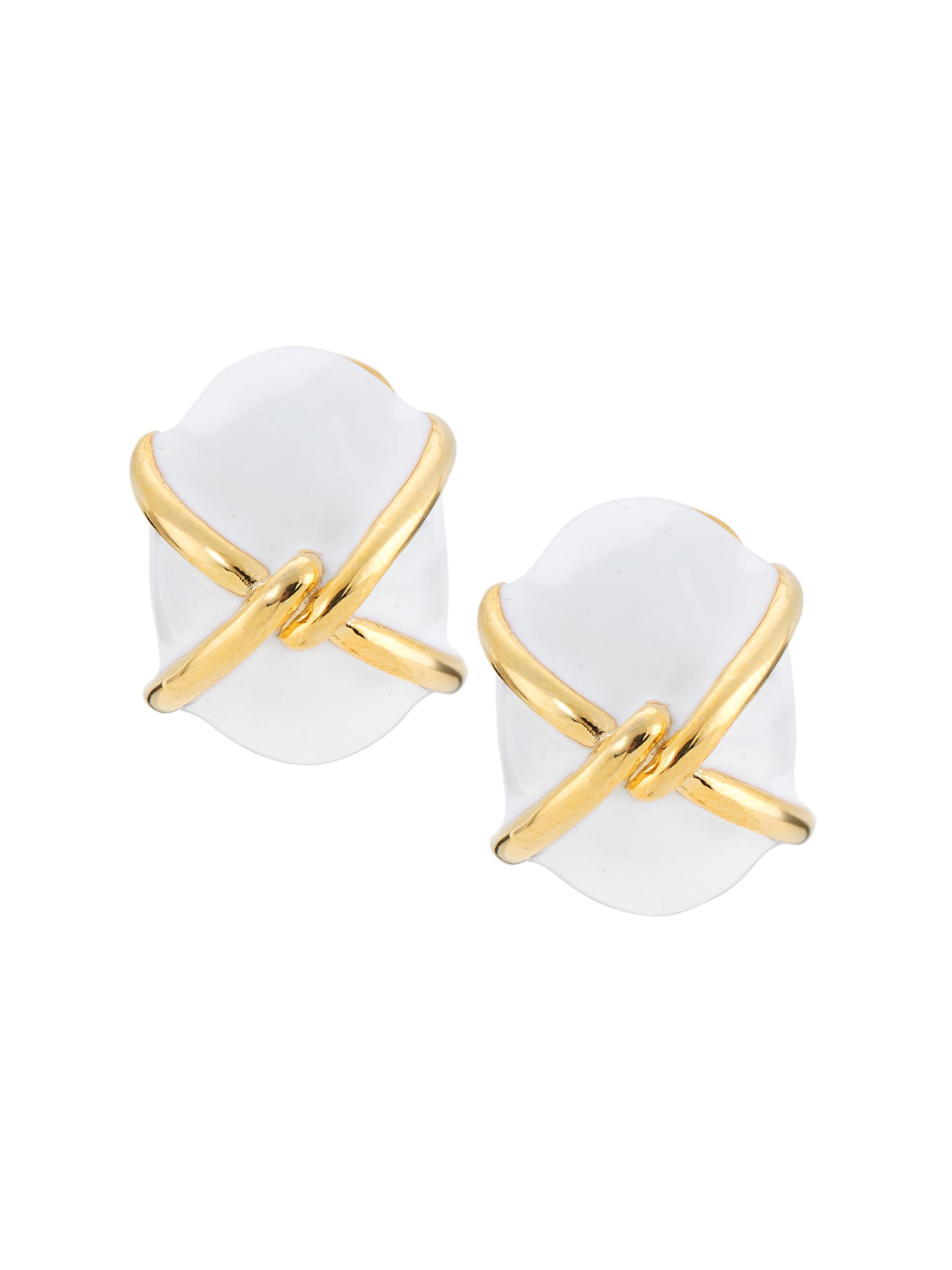 Kenneth Jay Lane Women's Twisted X 22K Gold-Plated Enamel Clip-On Earrings - Gold White