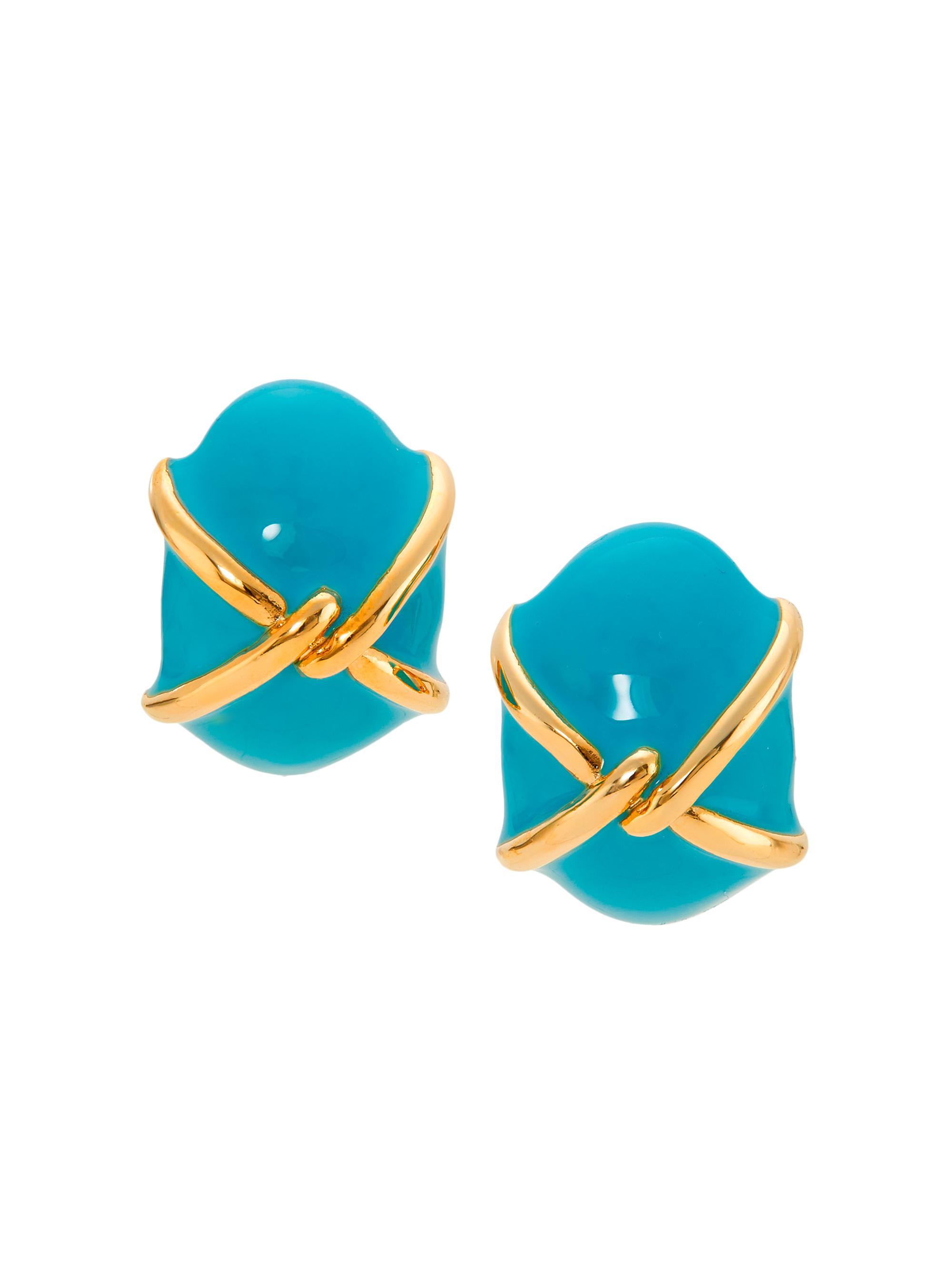 Kenneth Jay Lane Women's Twisted X 22K Gold-Plated Enamel Clip-On Earrings - Gold Turquoise