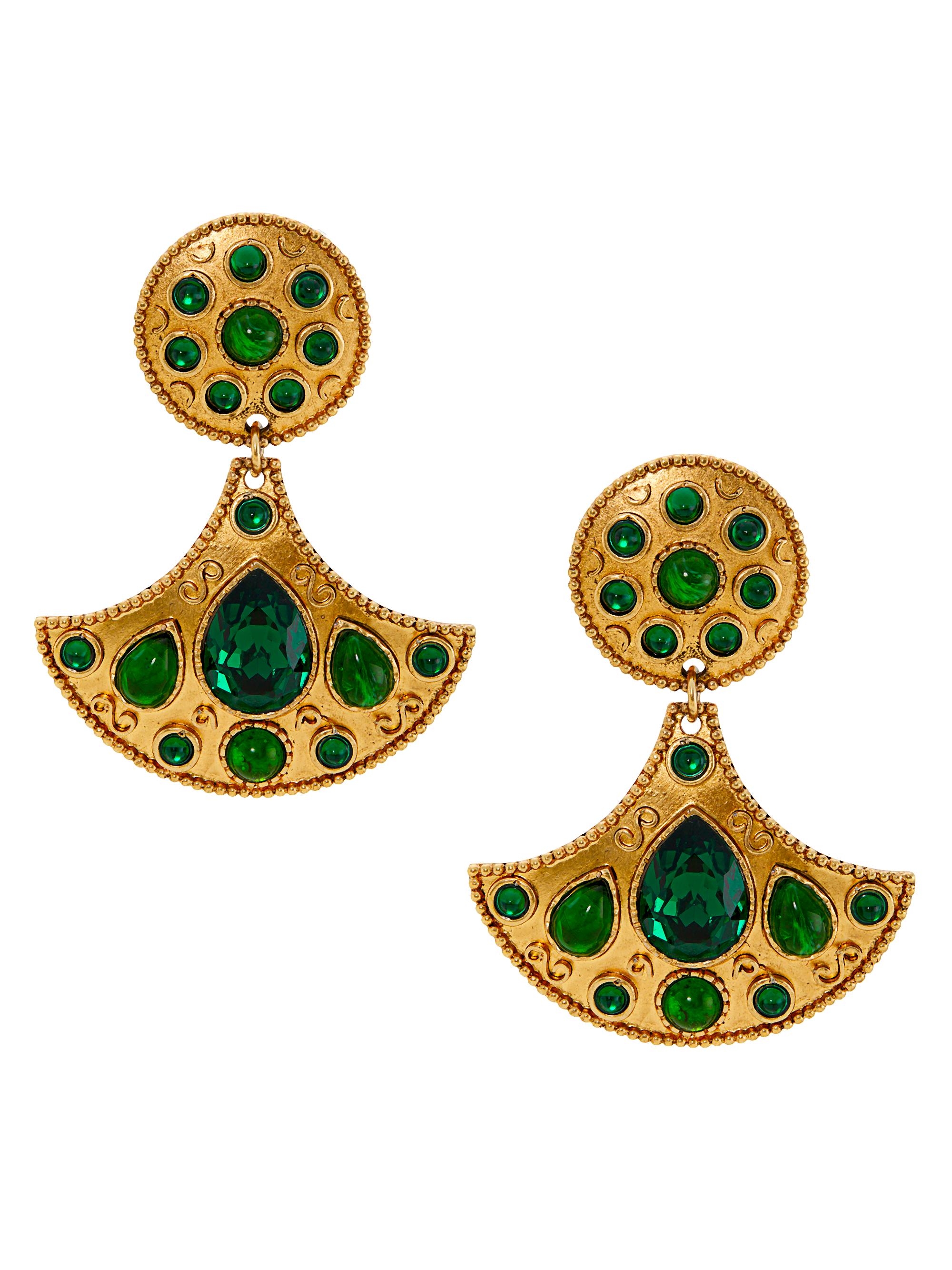 Kenneth Jay Lane Women's Goldtone & Faux Emerald Clip-On Drop Earrings - Gold Emerald
