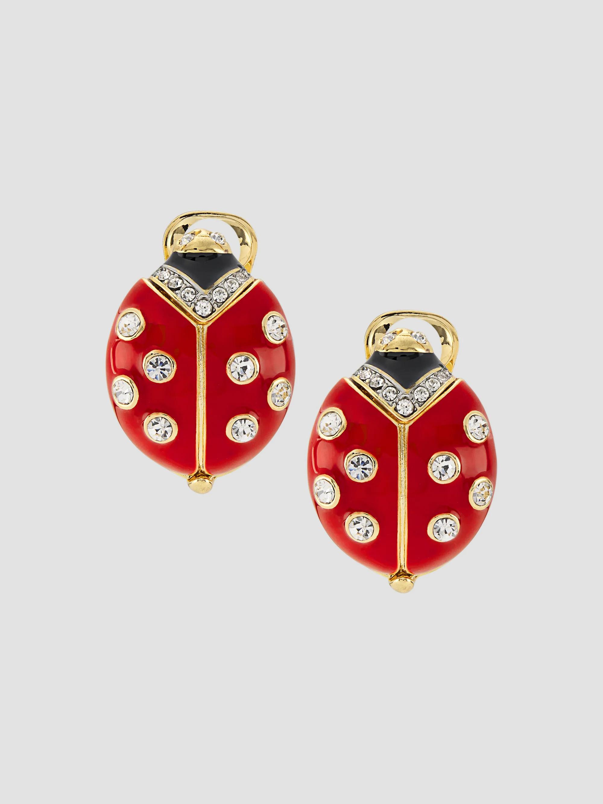Kenneth Jay Lane Women's 22K-Gold-Plated, Enamel, & Crystal Ladybug Clip-On Earrings - Red Crystal