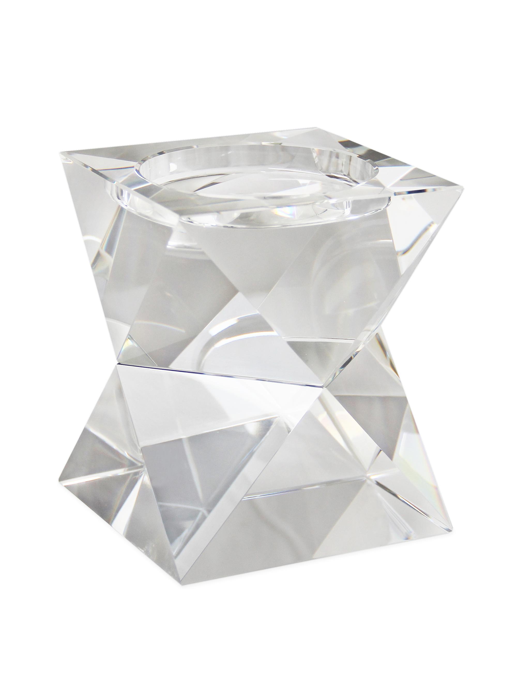 Winward Home Geometric Crystal Glass Candleholder - Clear