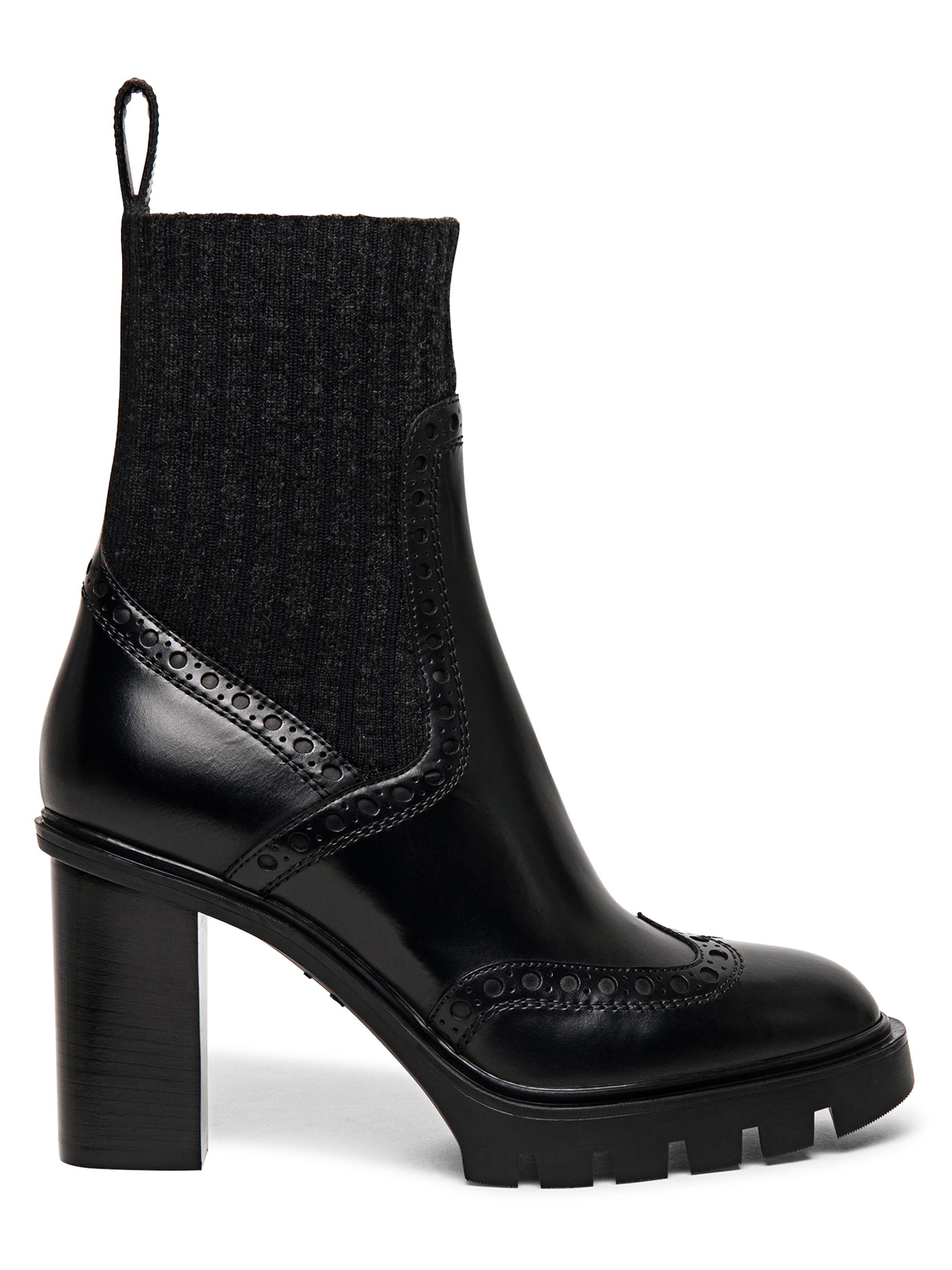 Santoni Women's Ferric Leather Lug-Sole Boots - Black
