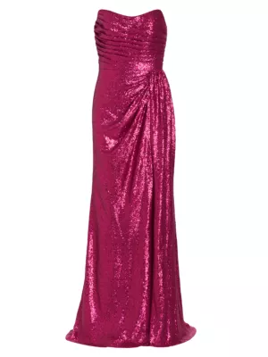 Rene Ruiz Collection Women's Strapless Sequin Draped Gown - Ruby