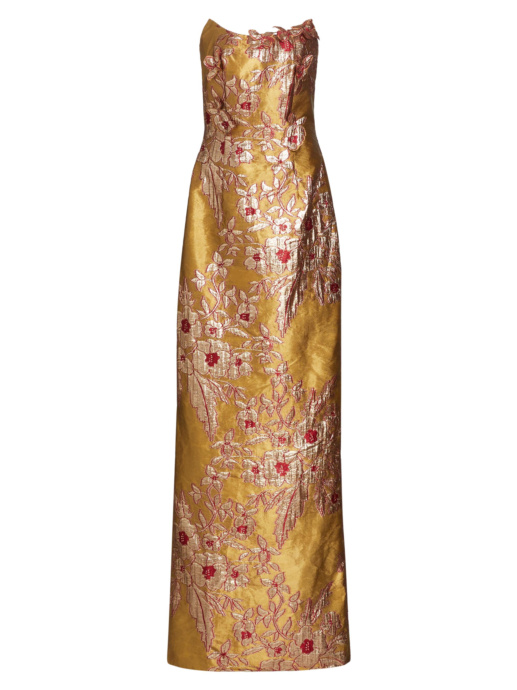 Rene Ruiz Collection Women's Strapless Applique Brocade Gown - Red Gold