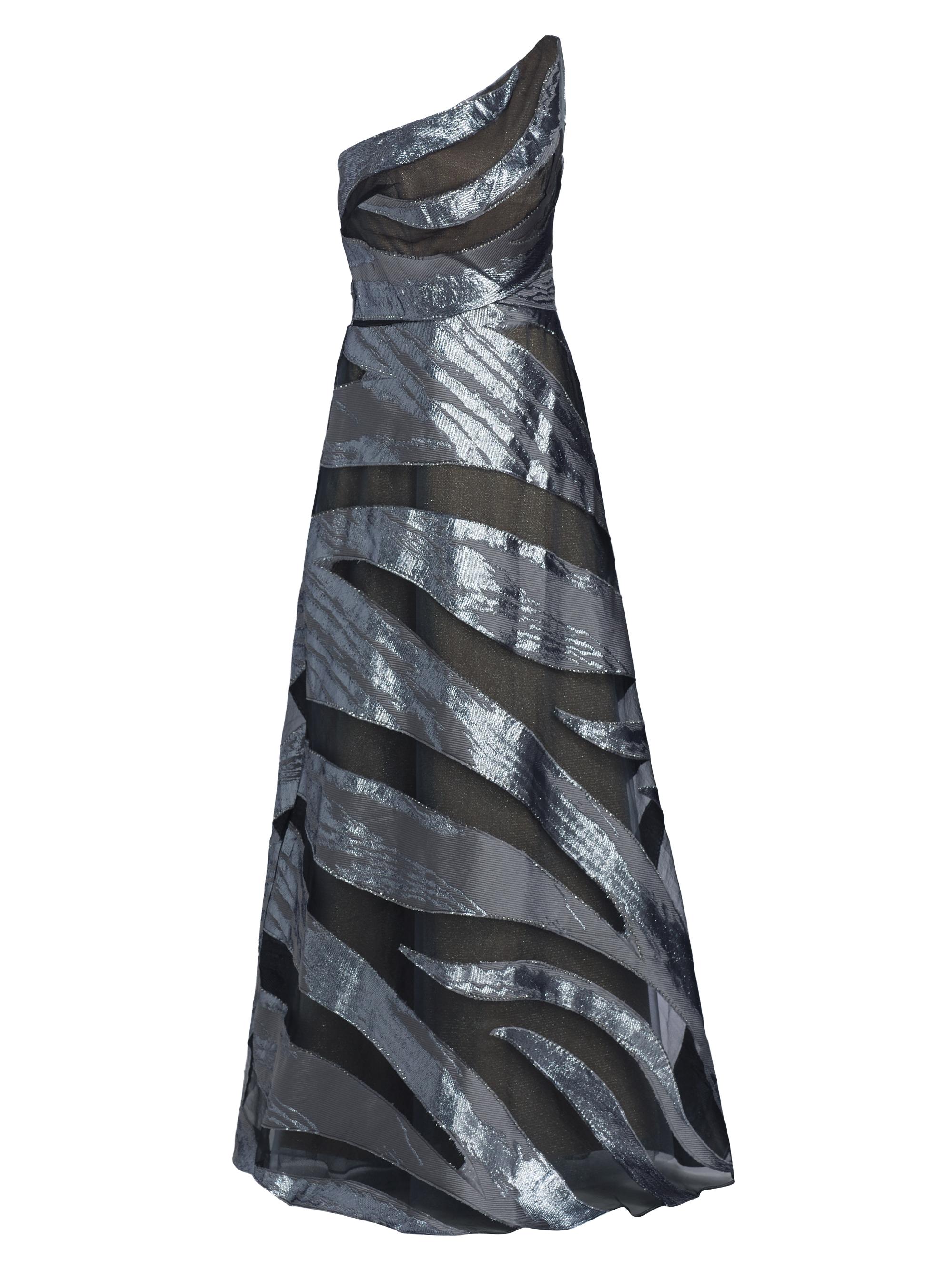 Rene Ruiz Collection Women's One-Shoulder Burnout A-Line Gown - Slate Pewter
