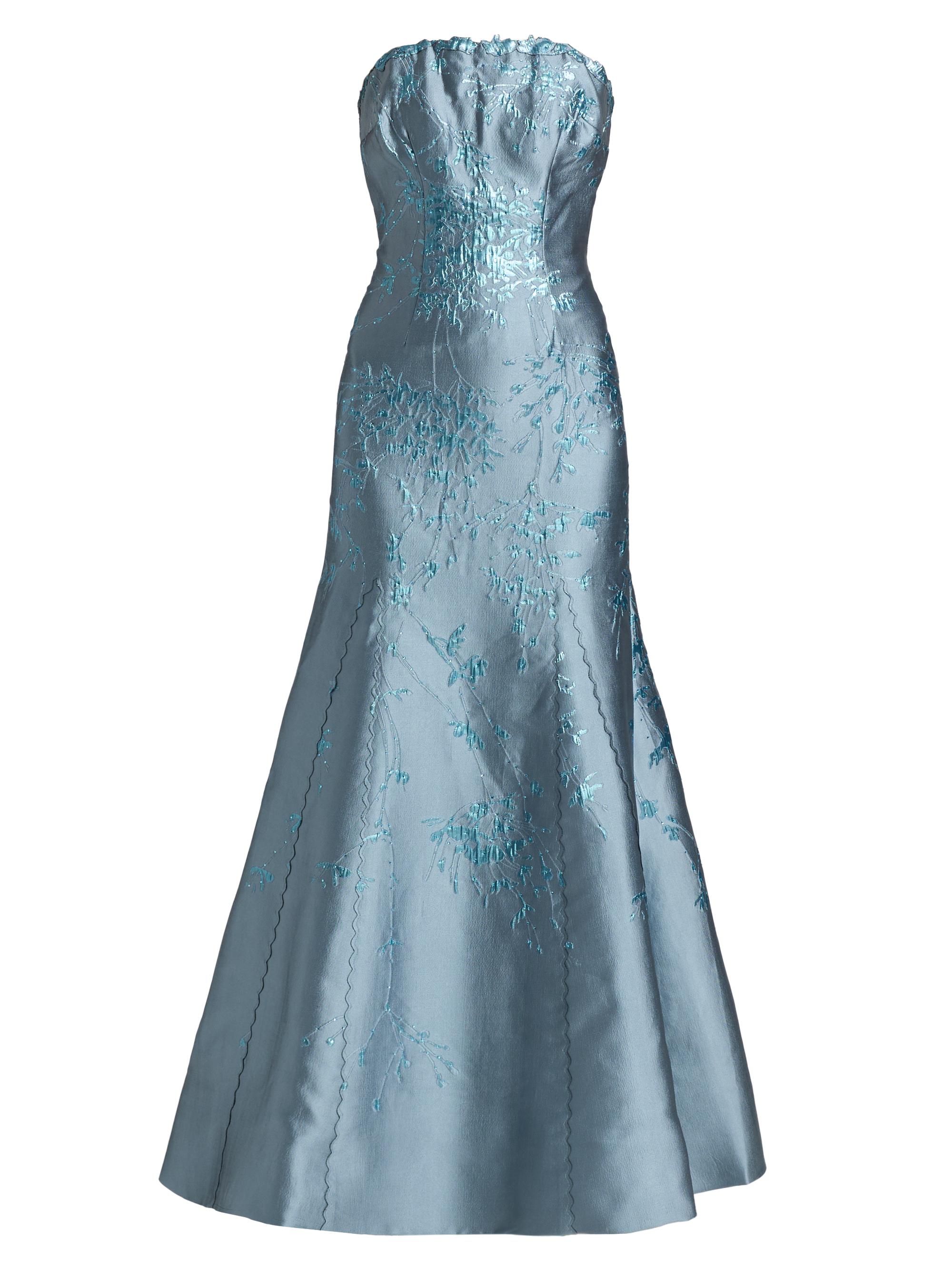 Rene Ruiz Collection Women's Strapless Jacquard Mermaid Gown - Cornflake