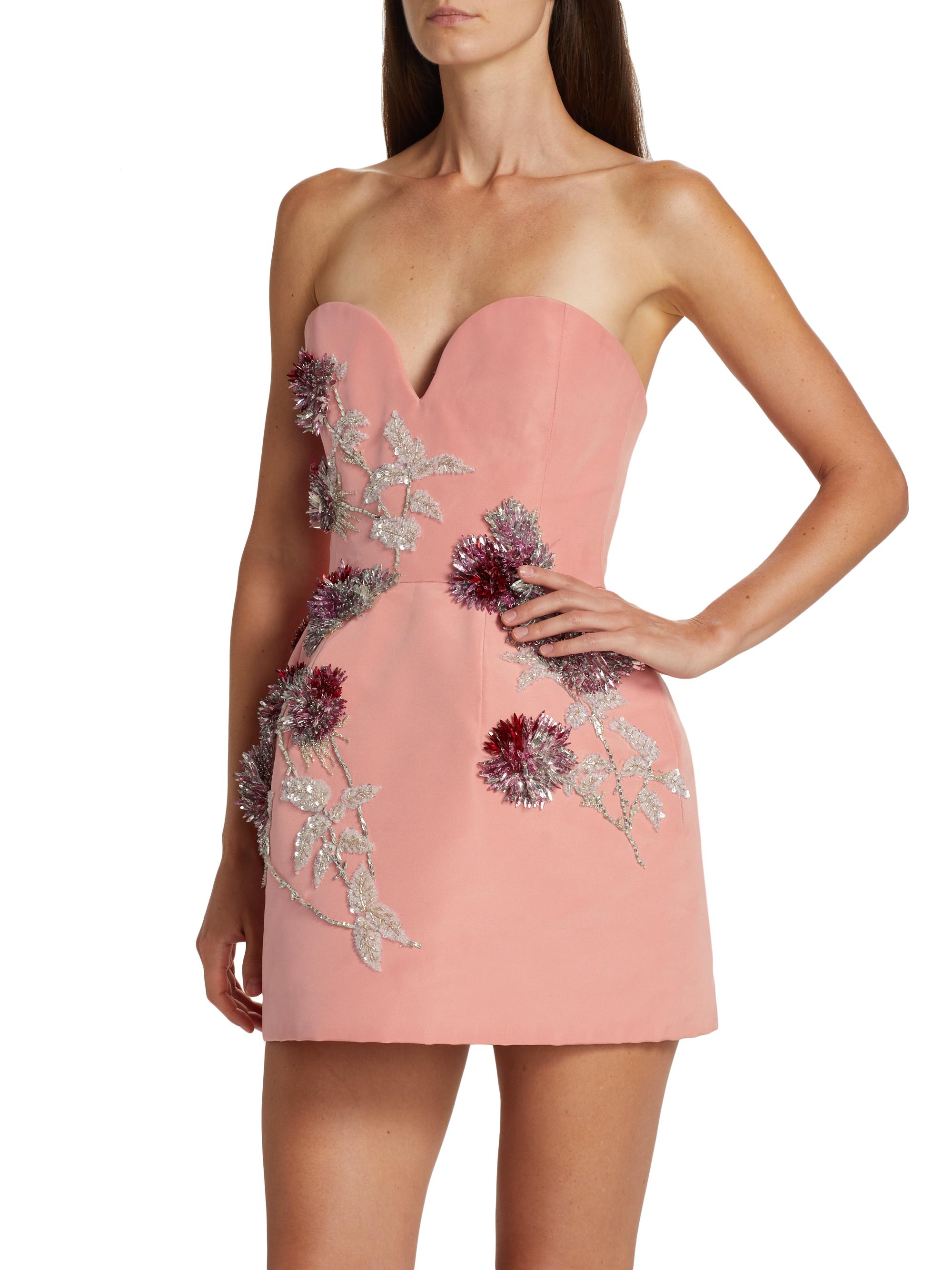 Oscar de la Renta Crystal Rose Embroidered Minidress | Saks Fifth Avenue