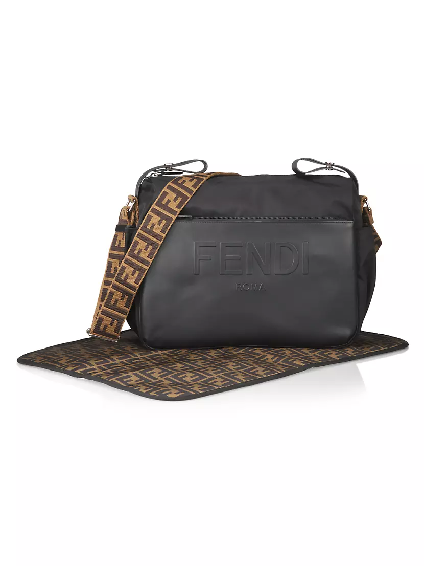 Fendi Womens Pouch Black Leather Brown FF Logo Clutch Mens Travel