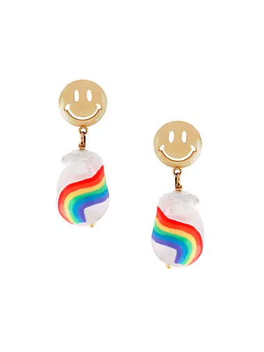 Over The Rainbow Goldtone & Baroque Pearl Drop Earrings