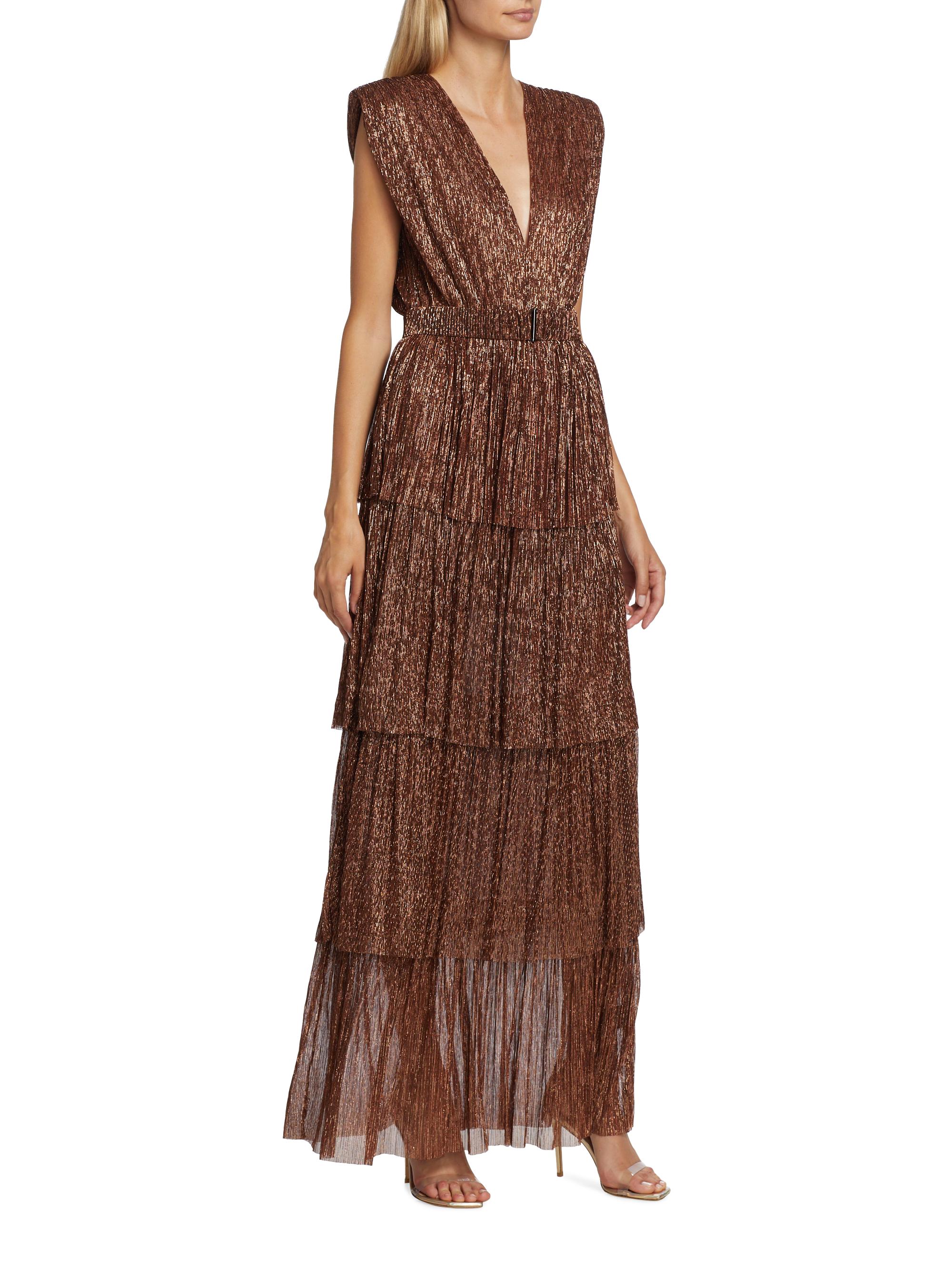Sabina Musáyev Skylar Tiered Belted Metallic Gown | Saks Fifth Avenue