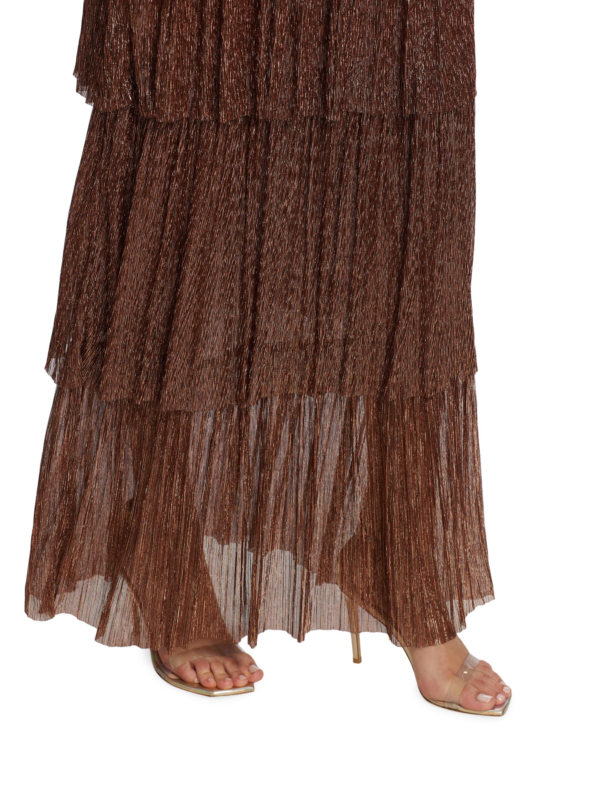 Sabina Musáyev Skylar Tiered Belted Metallic Gown | Saks Fifth Avenue