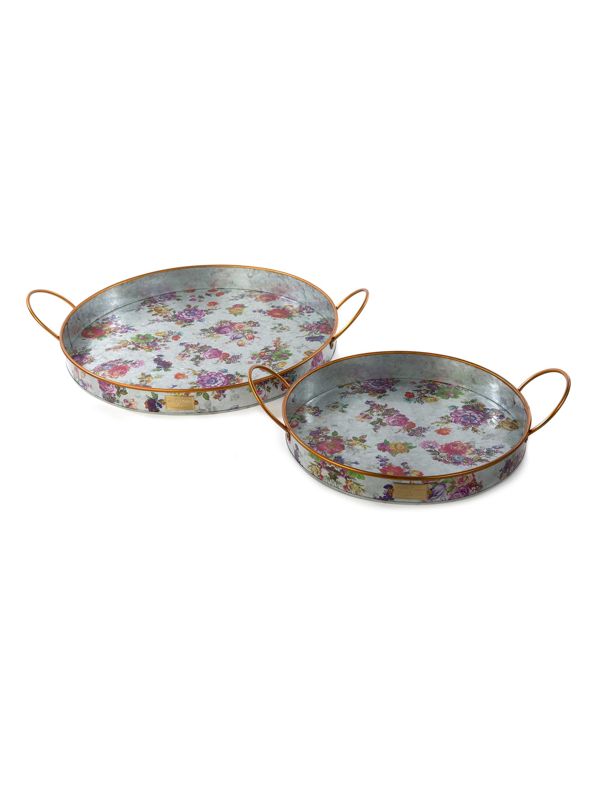 MacKenzie-Childs Flower Market Galvanized Outdoor Trays 2-Piece Set