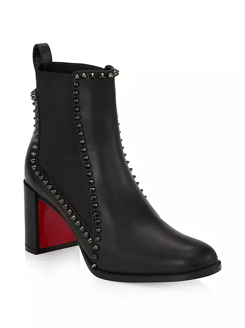 Christian Louboutin Women's Out Line Spikes Leather Ankle Boots - Black - 9