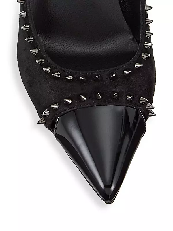 Shop Christian Louboutin Duvette Spikes 85 Patent Leather & Suede 