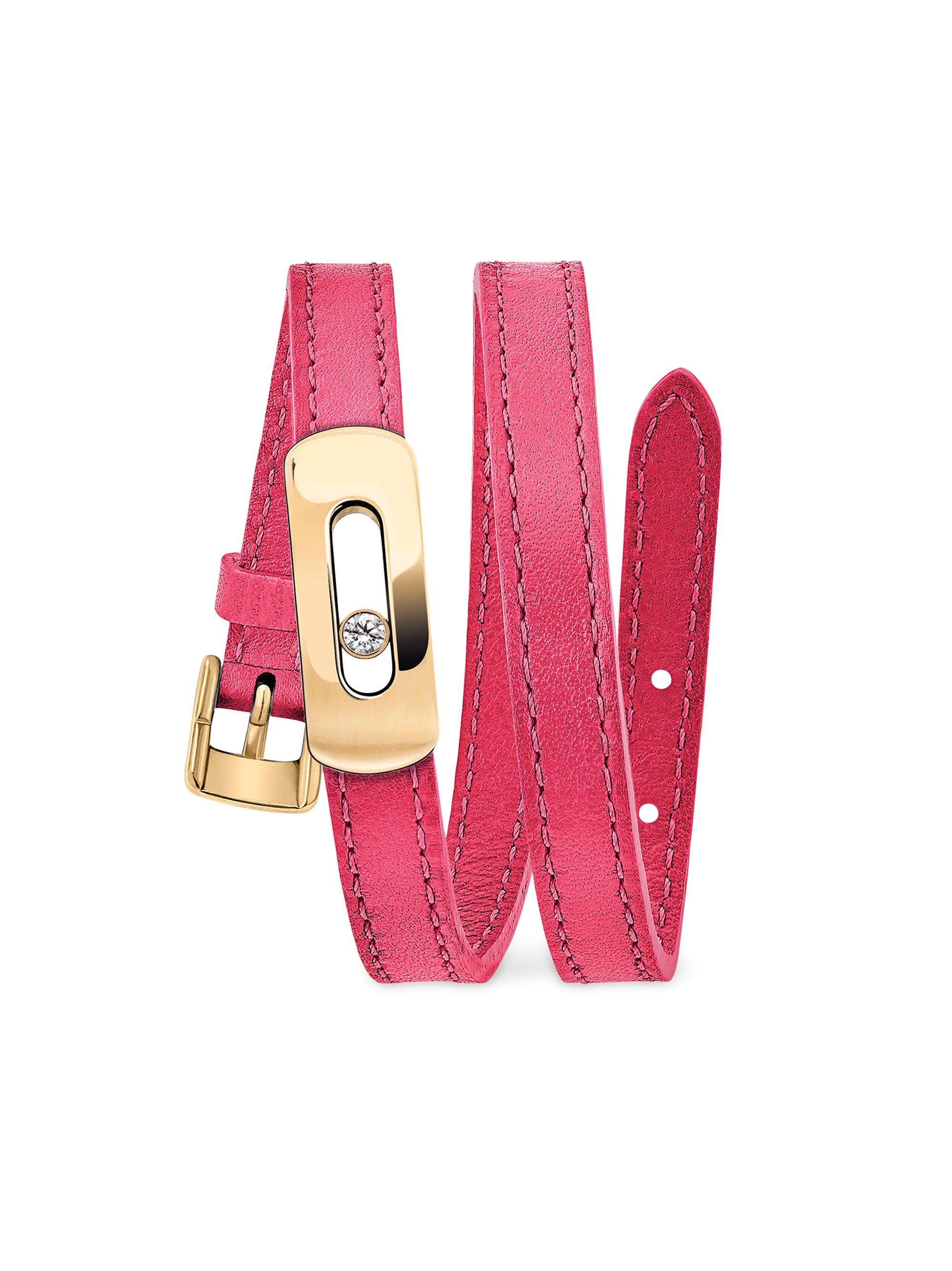 Messika Women's My Move 18K Yellow Gold & Diamond Leather Wrap Bracelet - Rasberry Pink