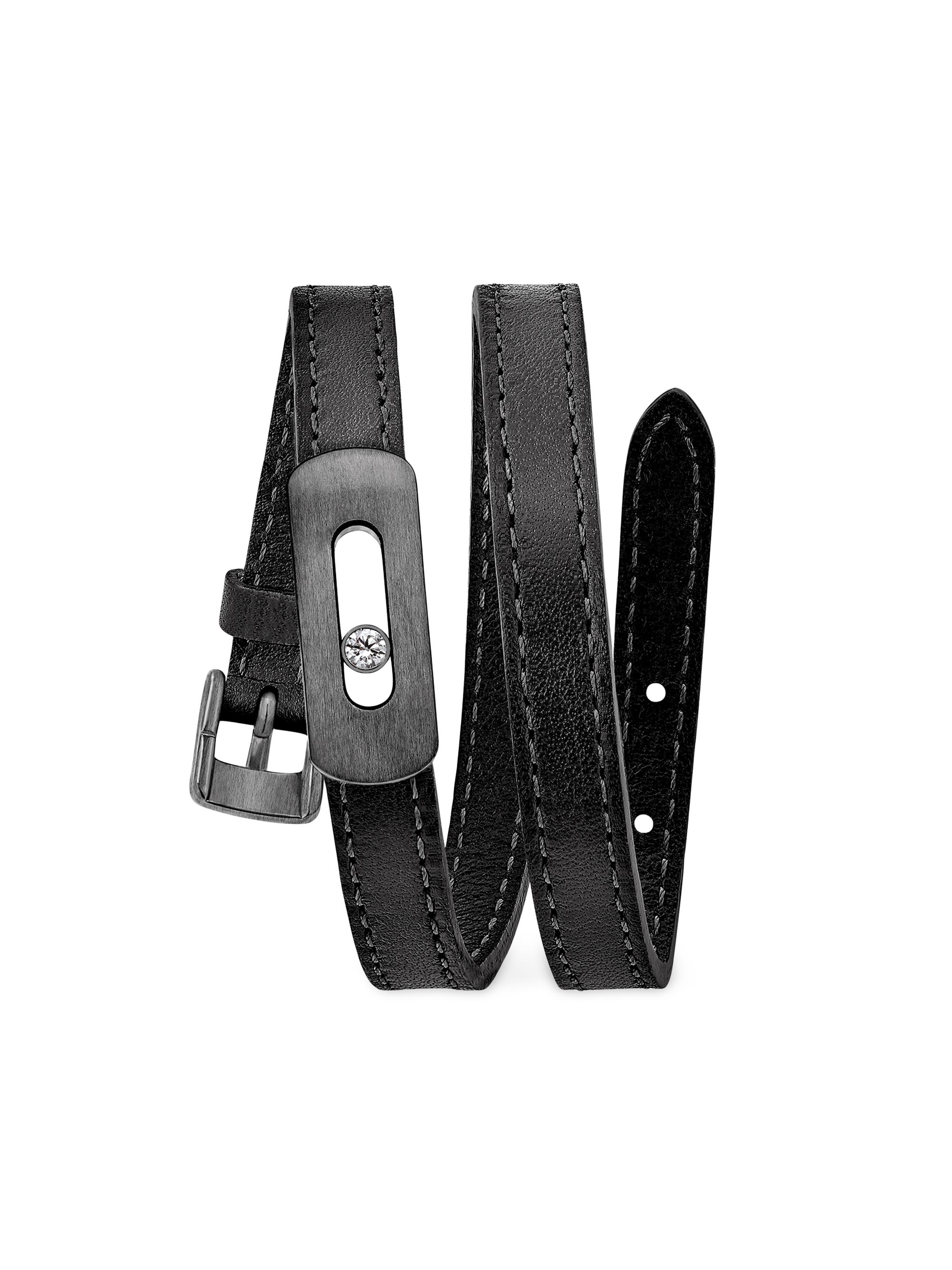 Messika Women's My Move Titanium & Diamond Leather Wrap Bracelet - Black