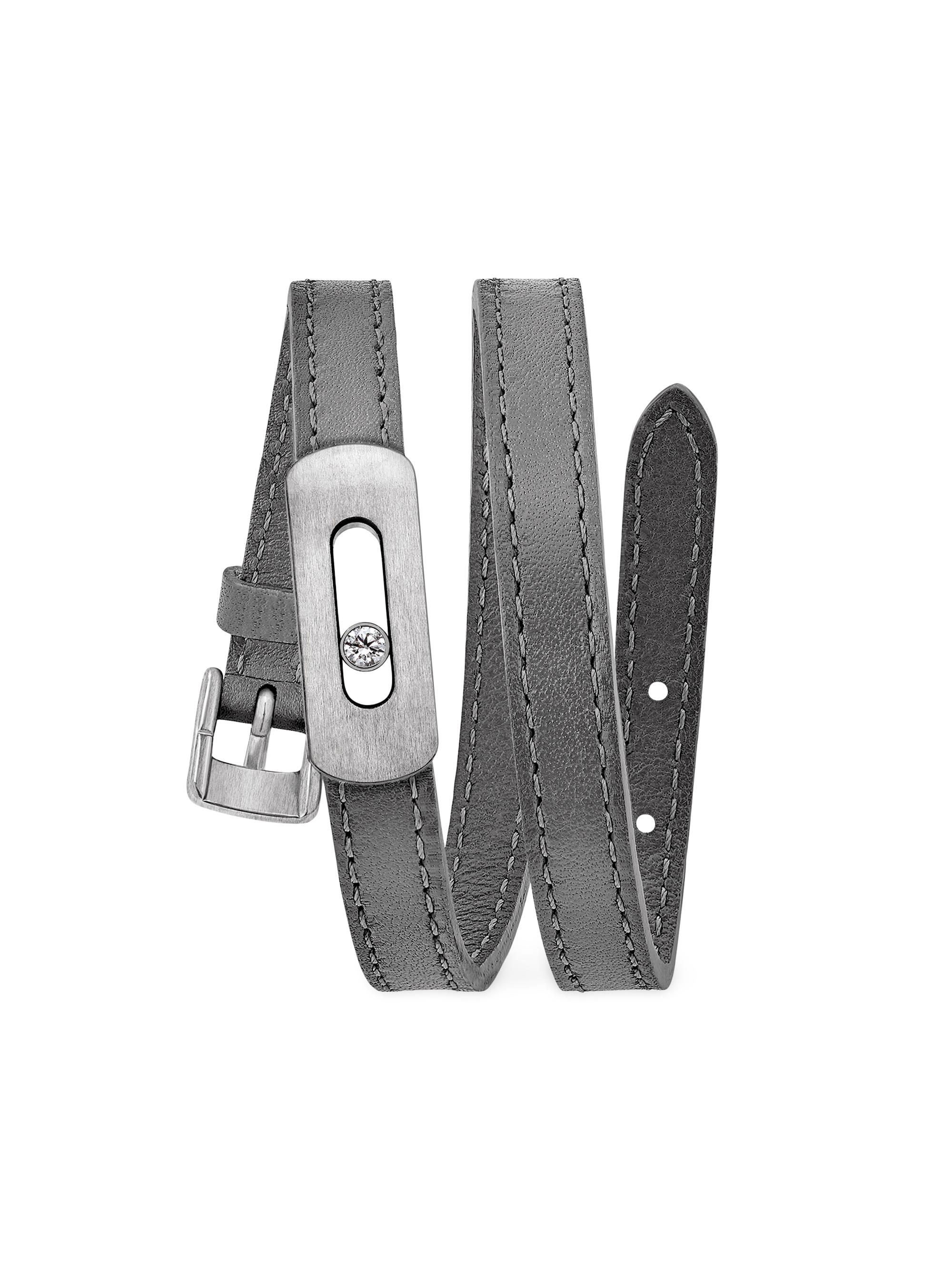 Messika Women's My Move Titanium & Diamond Leather Wrap Bracelet - Graphite Grey