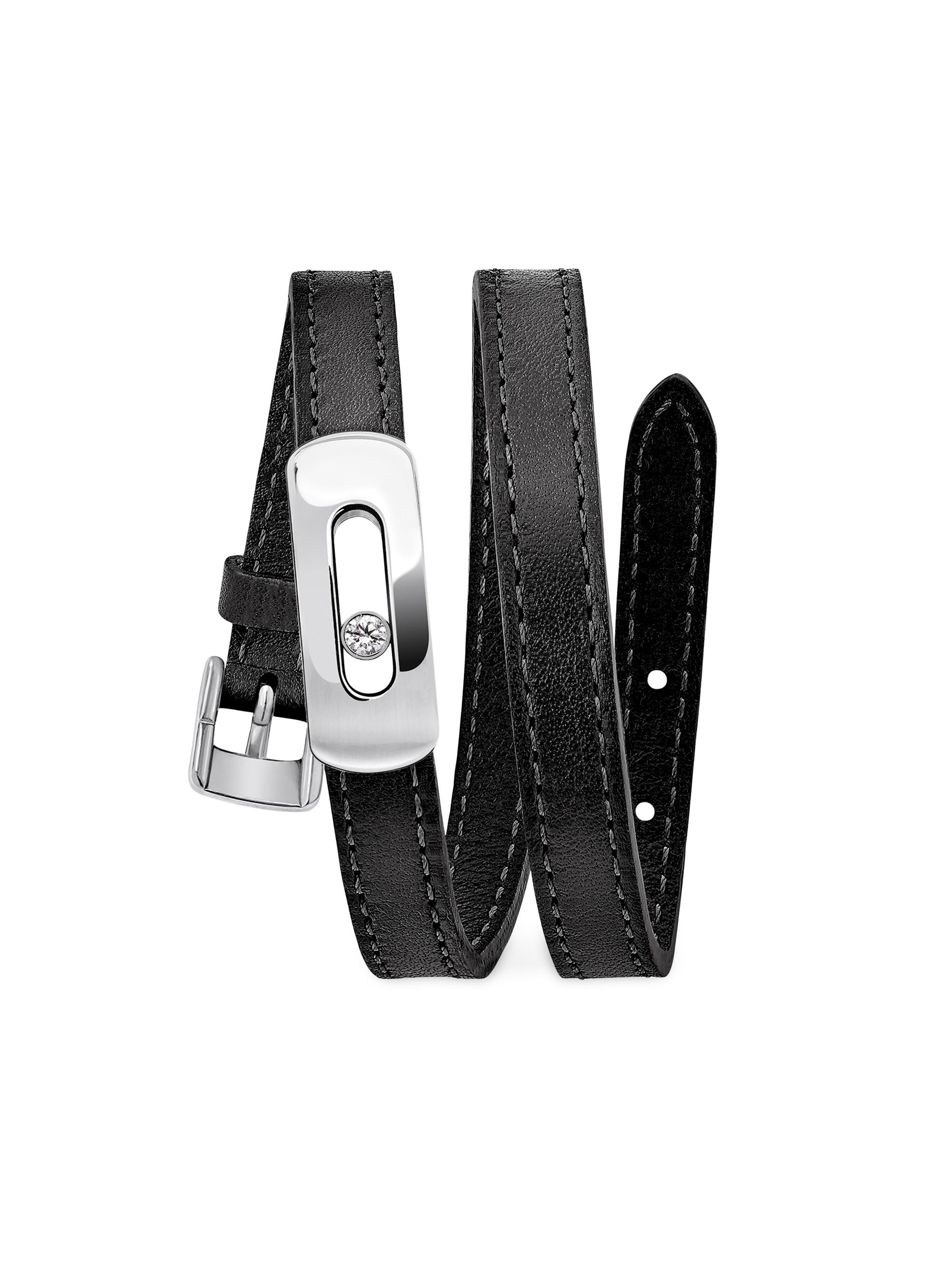 Messika Women's My Move 18K White Gold & Diamond Leather Wrap Bracelet - Black