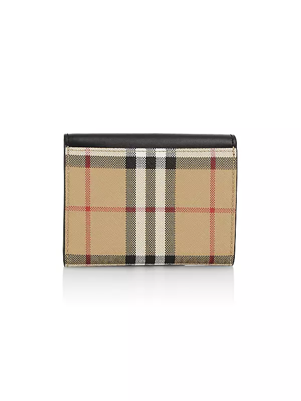 Shop Burberry Lancaster Check & Leather Tri-Fold Wallet | Saks
