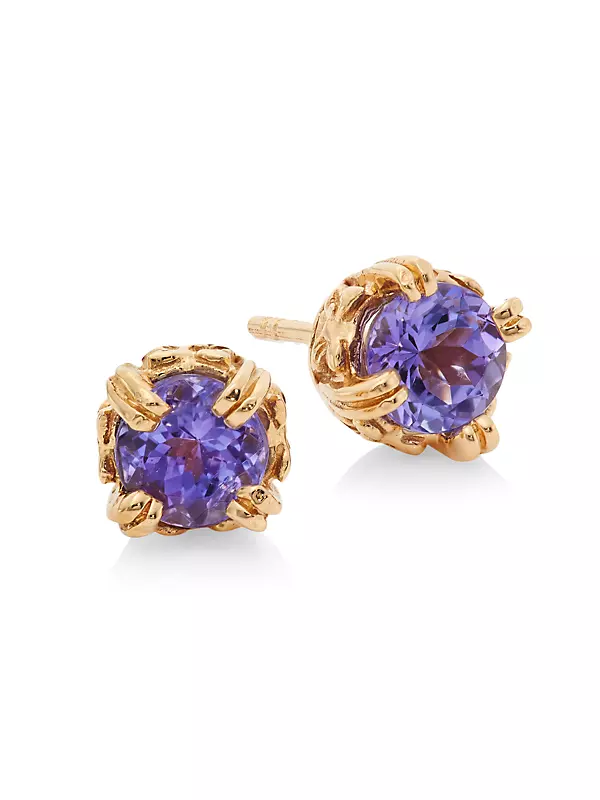 Luxury 18K Gold & Tanzanite Round Stud Earrings