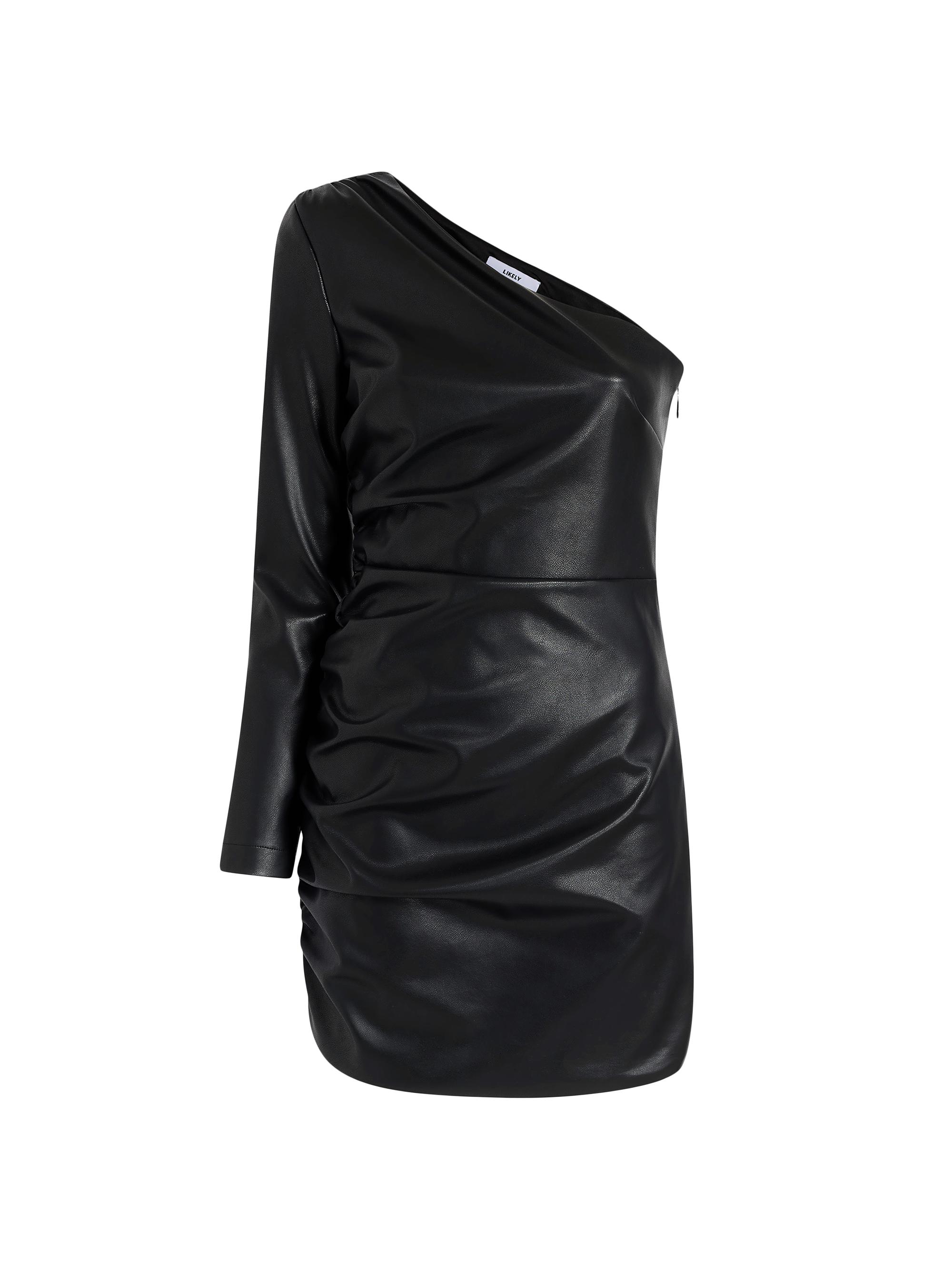 strapless open back dress One Shoulder Faux Leather Ruched Dress – orianalifestyle.com main image 1
