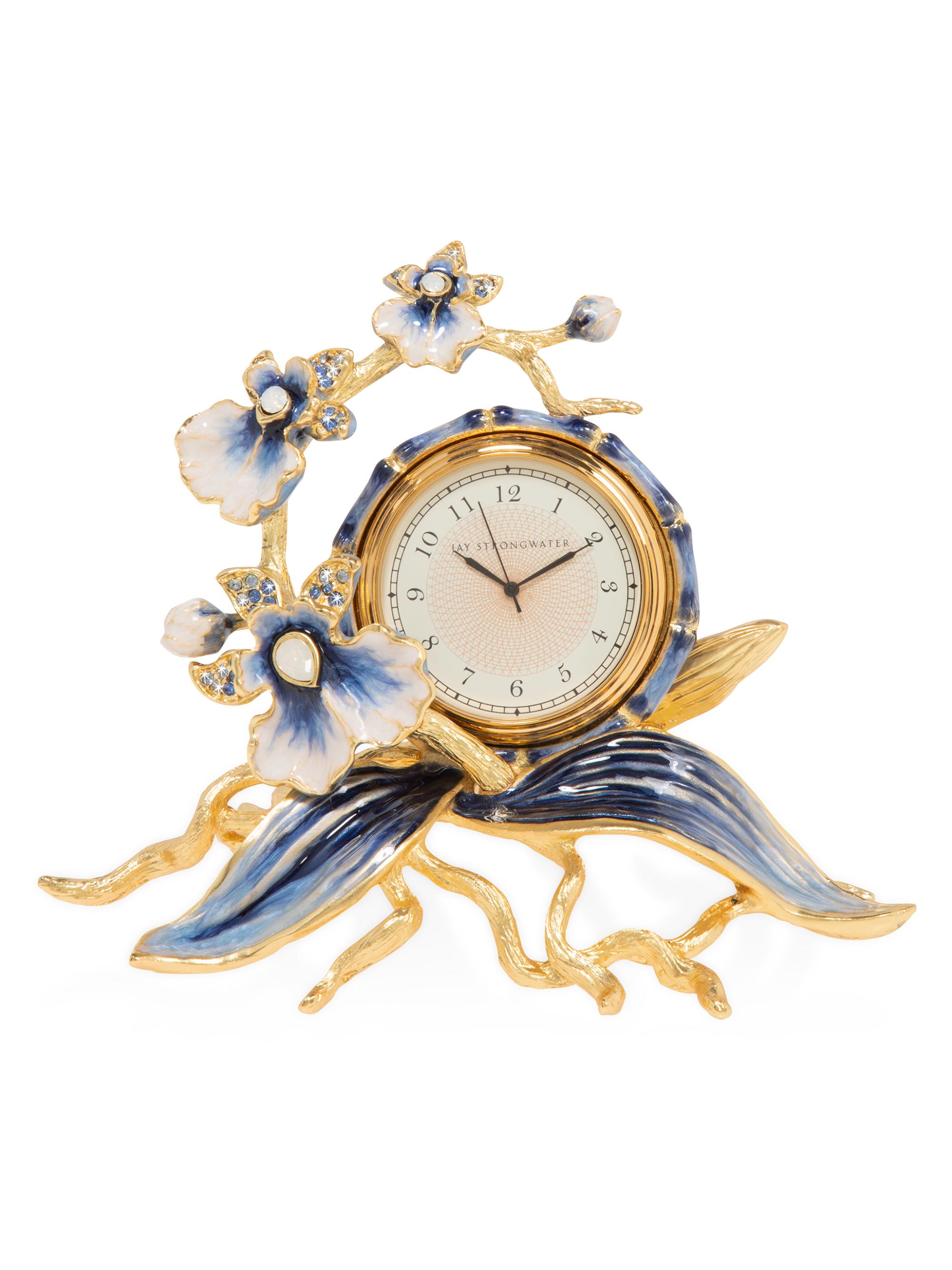 Jay Strongwater Orchid Delft Garden Clock